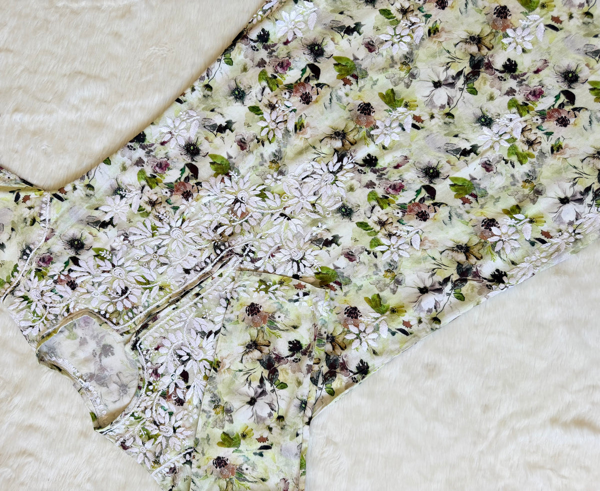 Fiza Olive Green Rayon Printed Chikankari Kurti