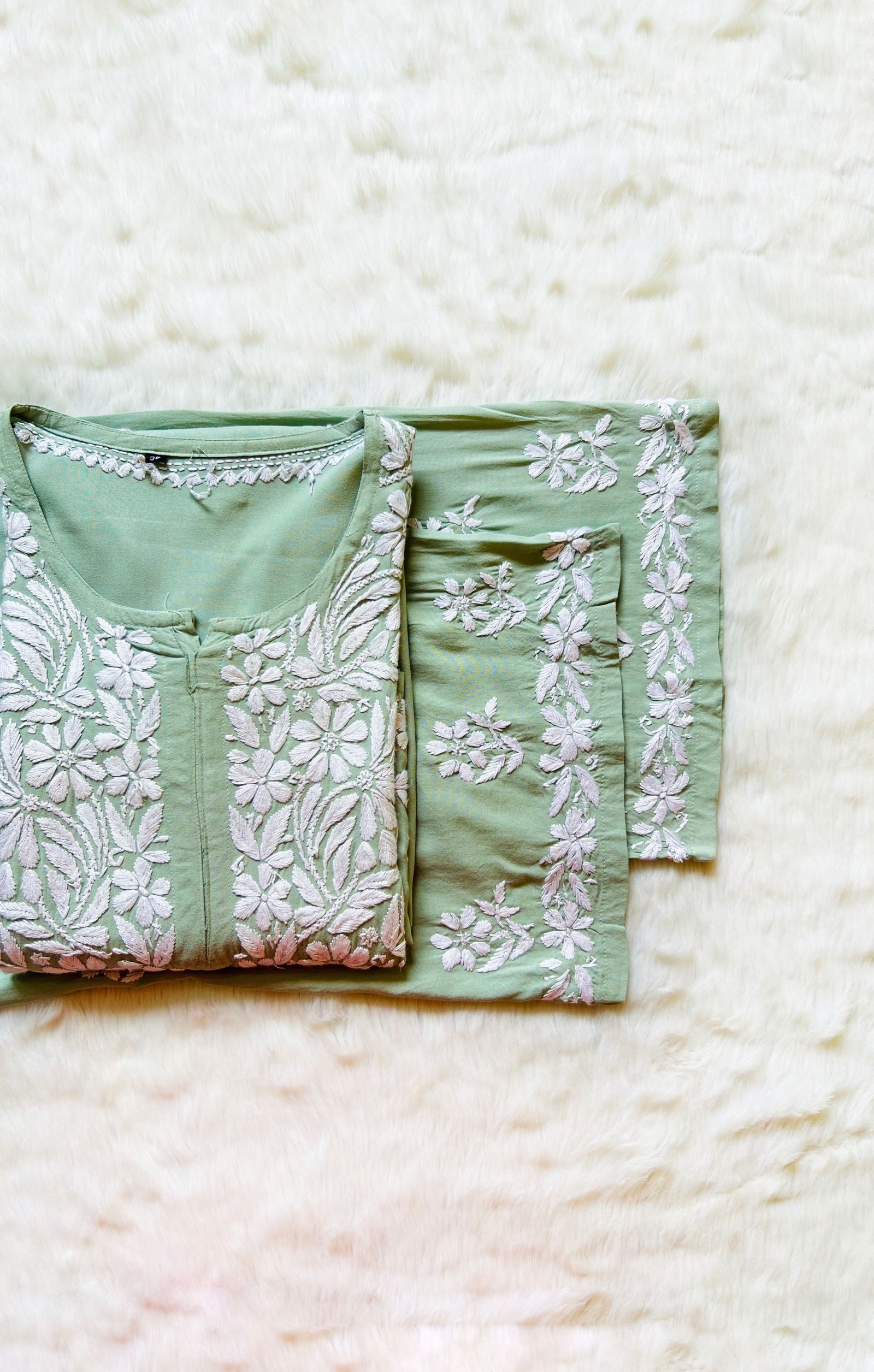 Fiza Pastel Green Rayon Chikankari Kurta Set
