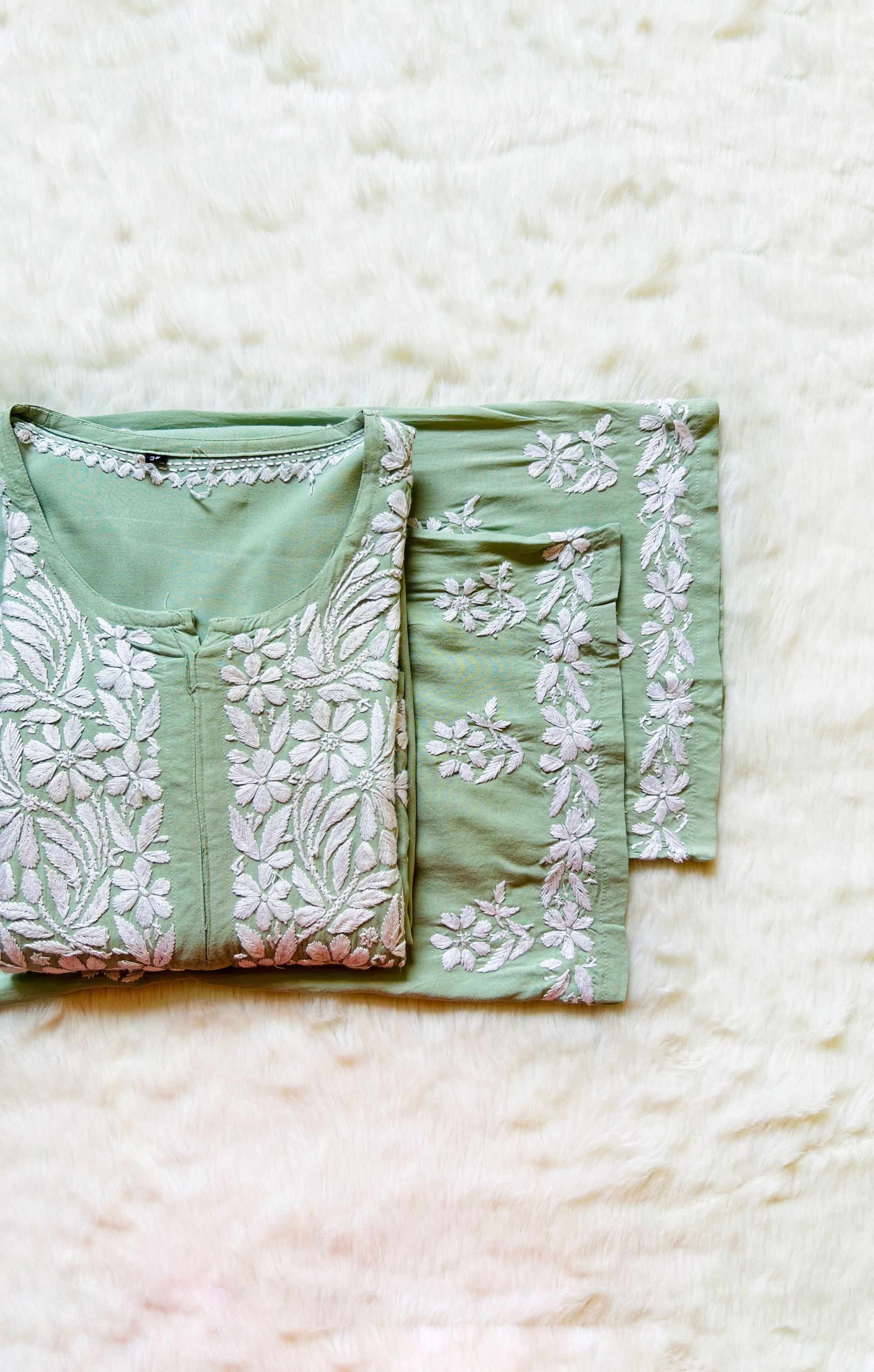 Fiza Pastel Green Rayon Chikankari Kurta Set
