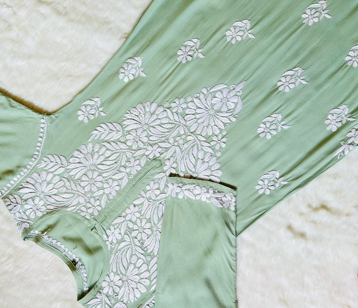 Fiza Pastel Green Rayon Chikankari Kurta Set
