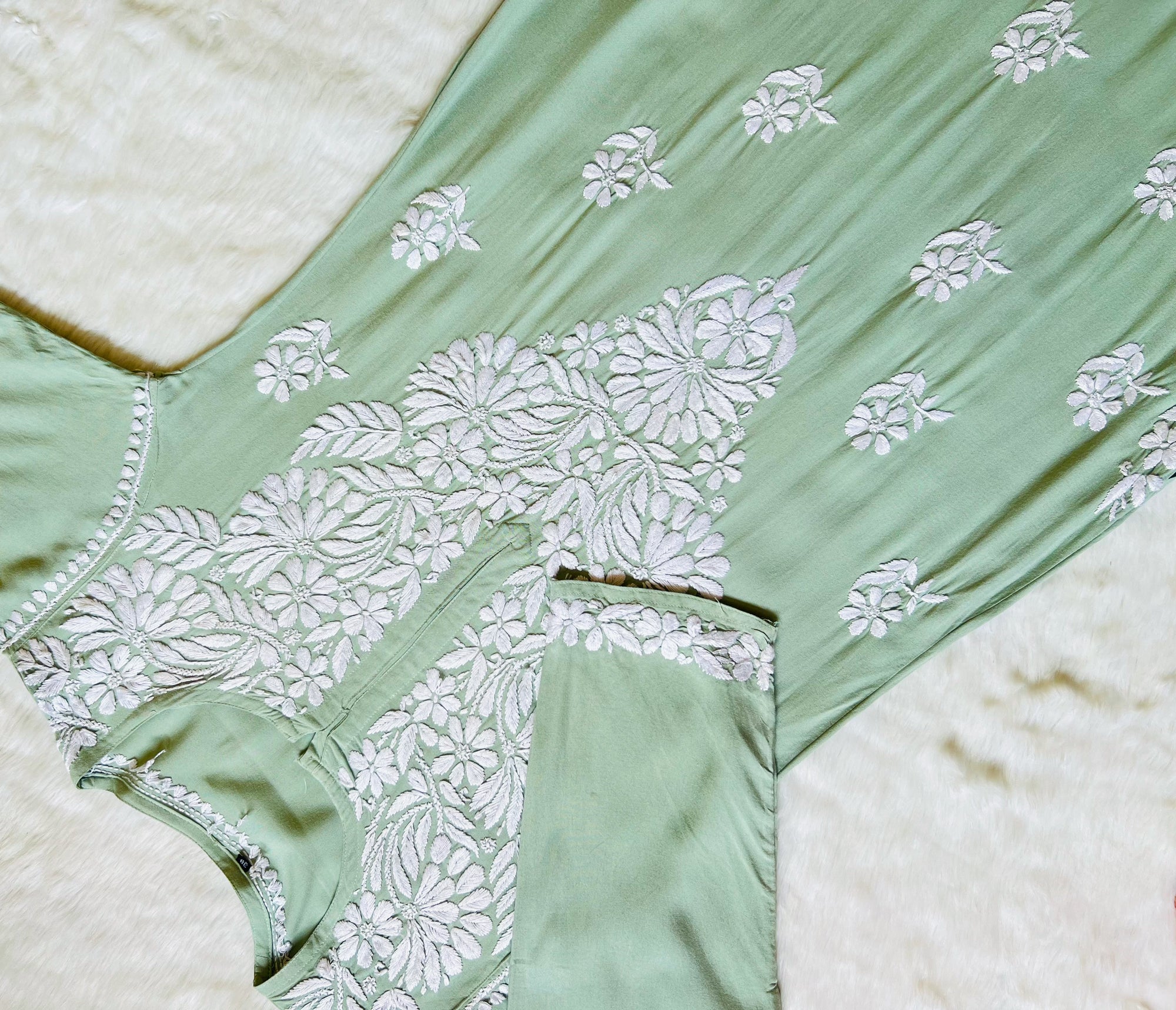 Fiza Pastel Green Rayon Chikankari Kurta Set
