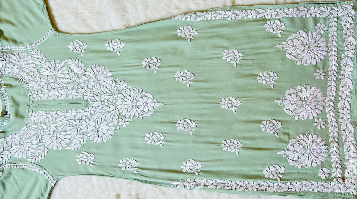 Fiza Pastel Green Rayon Chikankari Kurta Set