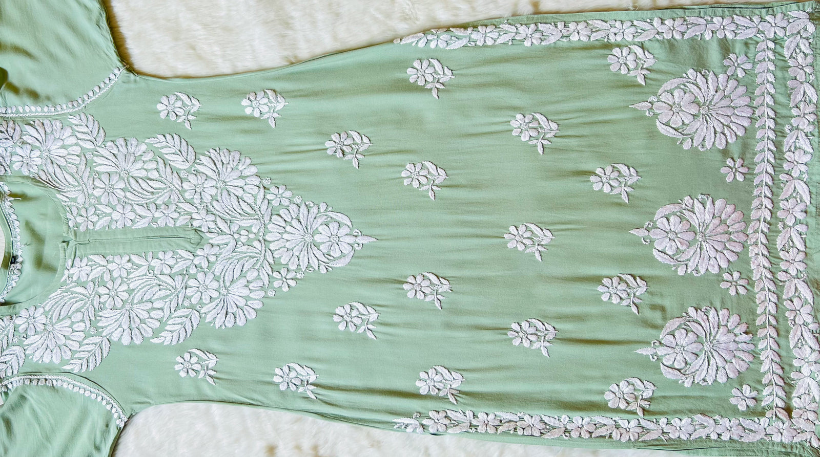 Fiza Pastel Green Rayon Chikankari Kurta Set