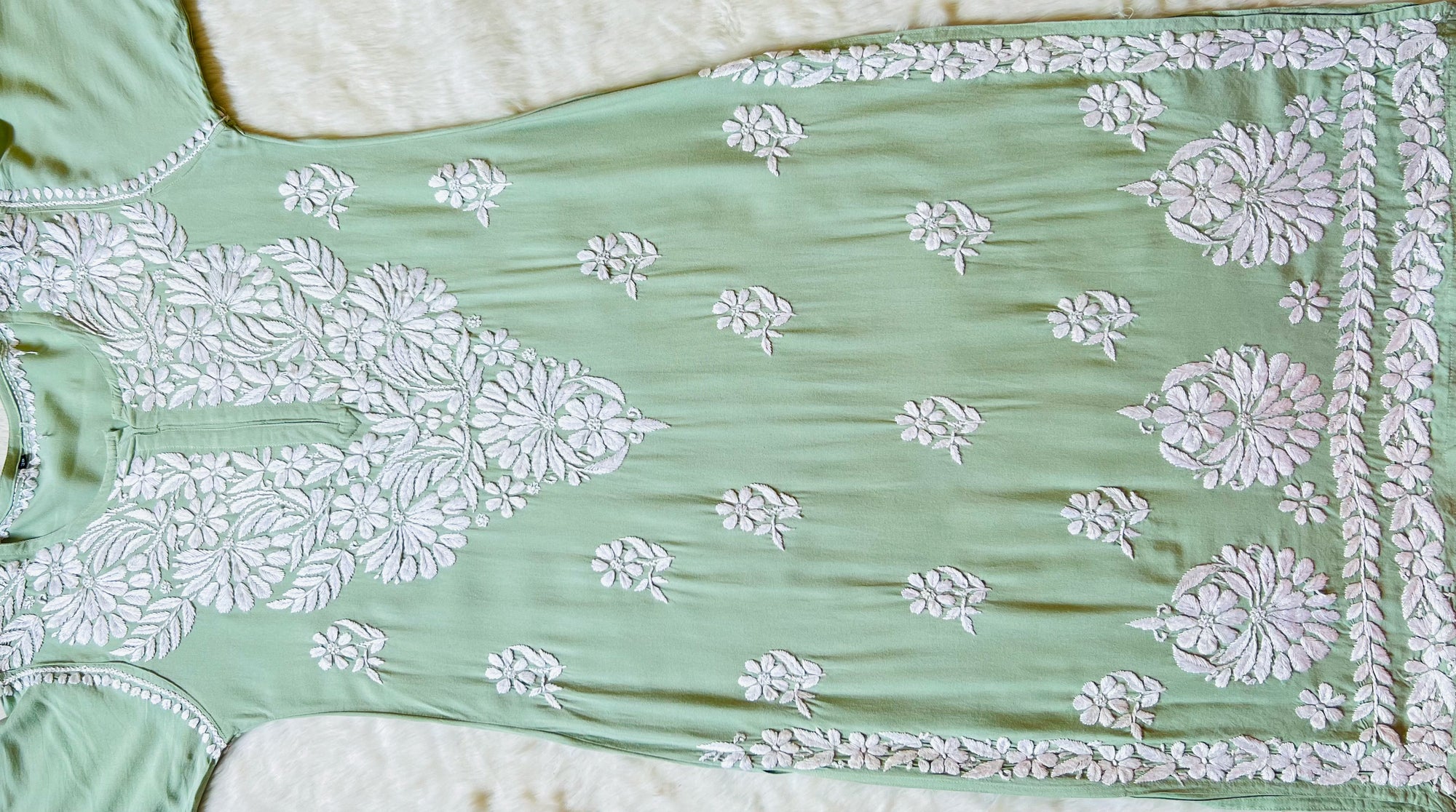 Fiza Pastel Green Rayon Chikankari Kurta Set