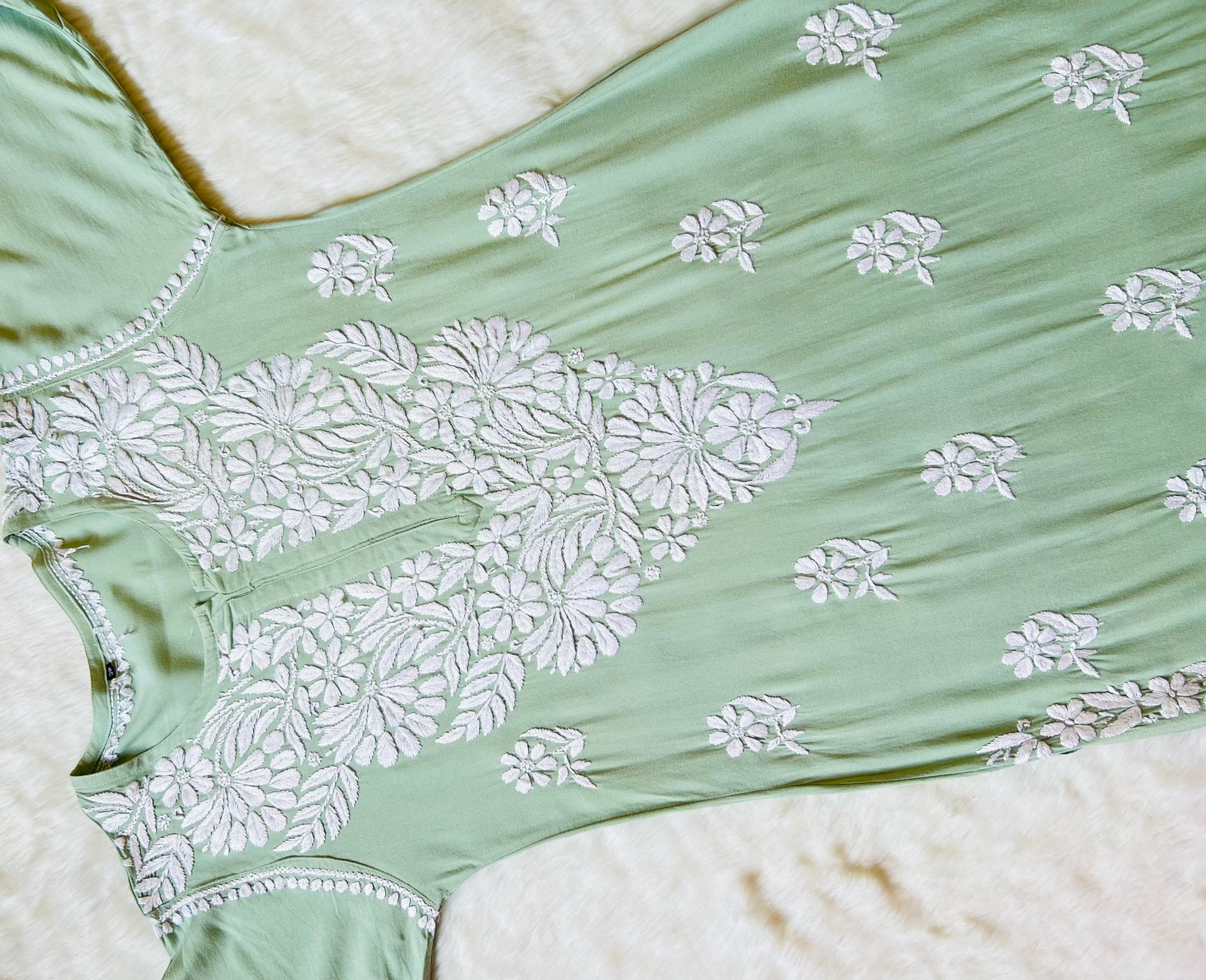 Fiza Pastel Green Rayon Chikankari Kurta Set
