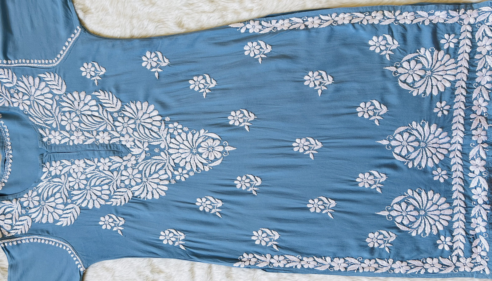 Fiza Powder Blue Rayon Chikankari Kurta Set