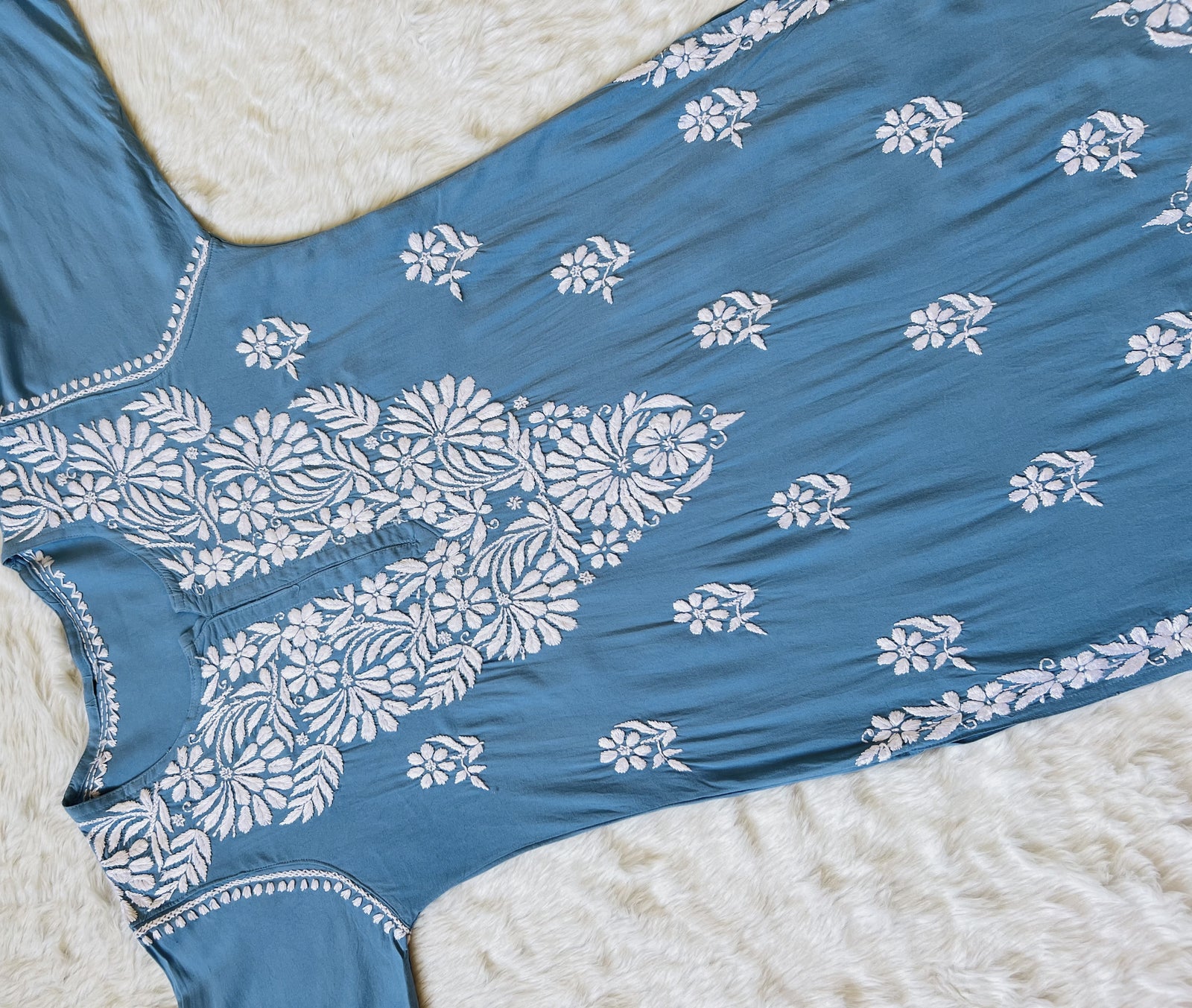 Fiza Powder Blue Rayon Chikankari Kurta Set