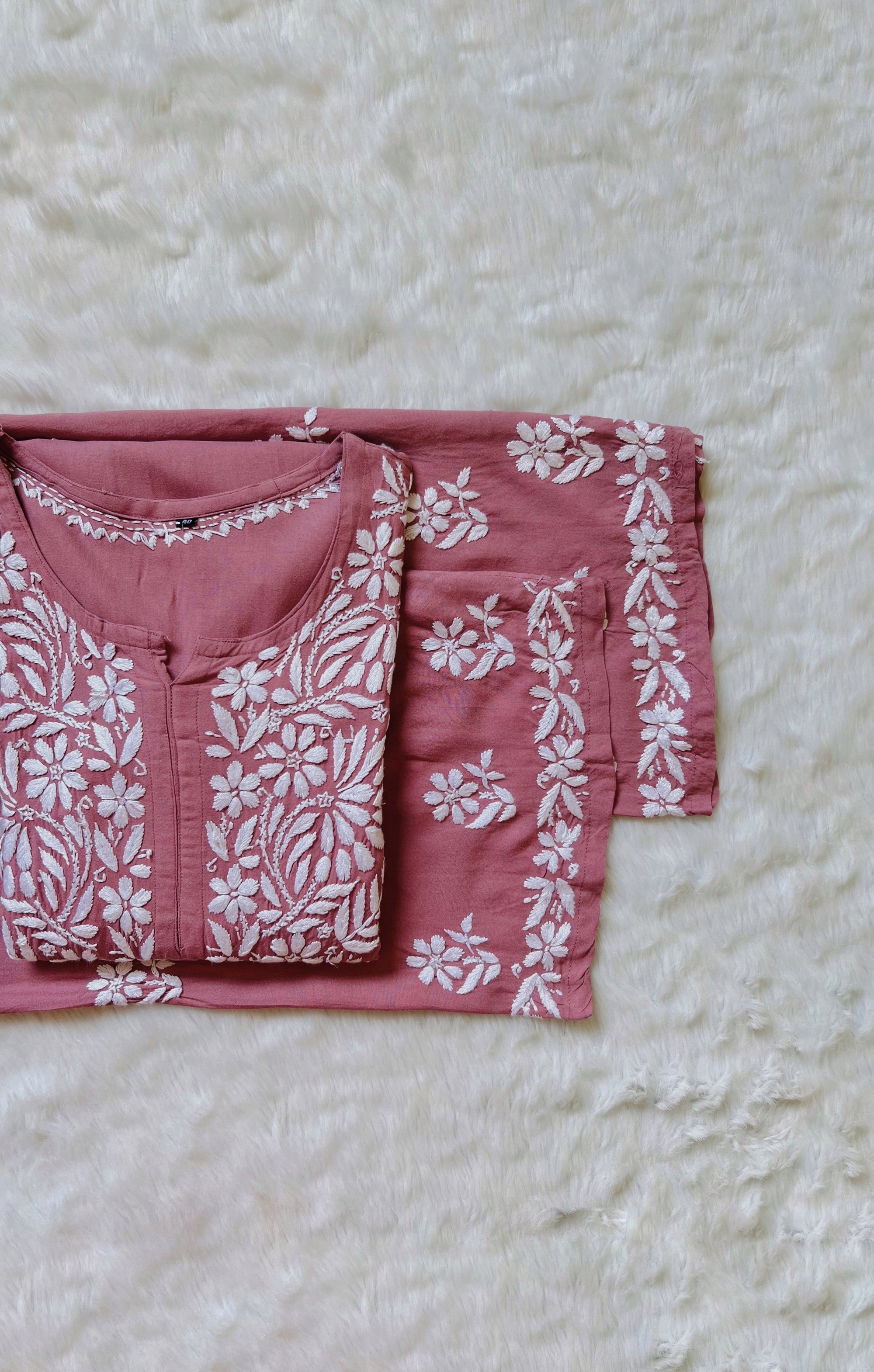 Fiza Rose Pink Rayon Chikankari Kurta Set