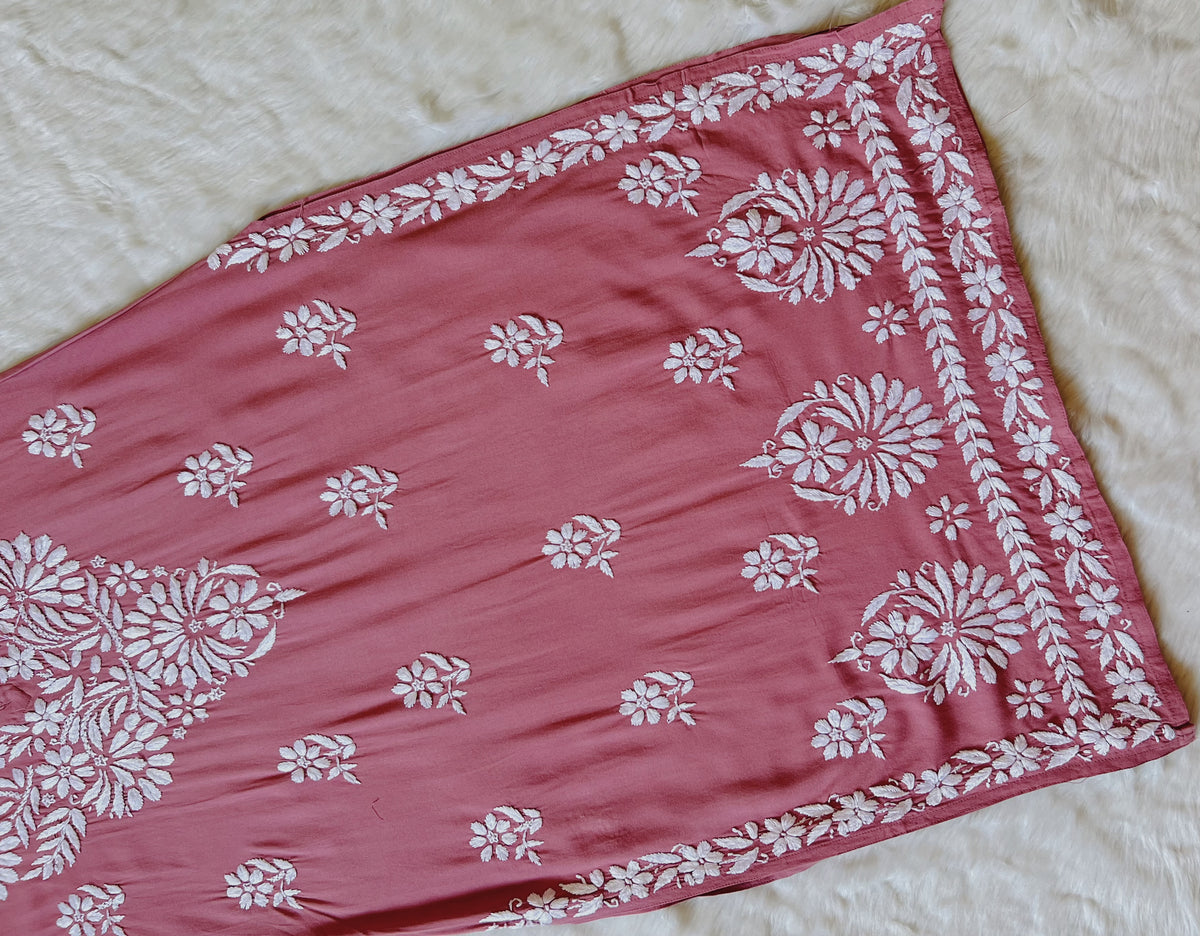 Fiza Rose Pink Rayon Chikankari Kurta Set