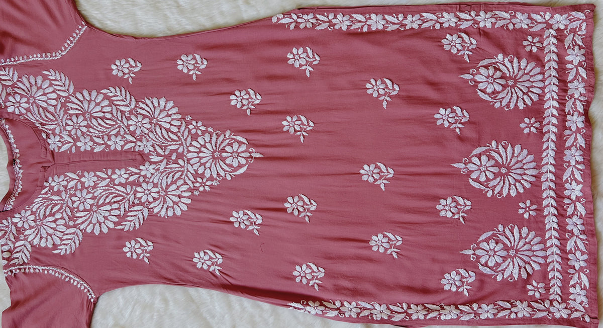 Fiza Rose Pink Rayon Chikankari Kurta Set