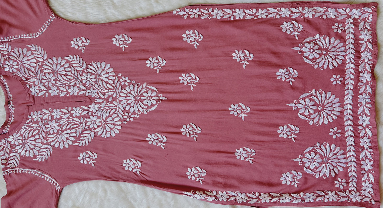 Fiza Rose Pink Rayon Chikankari Kurta Set