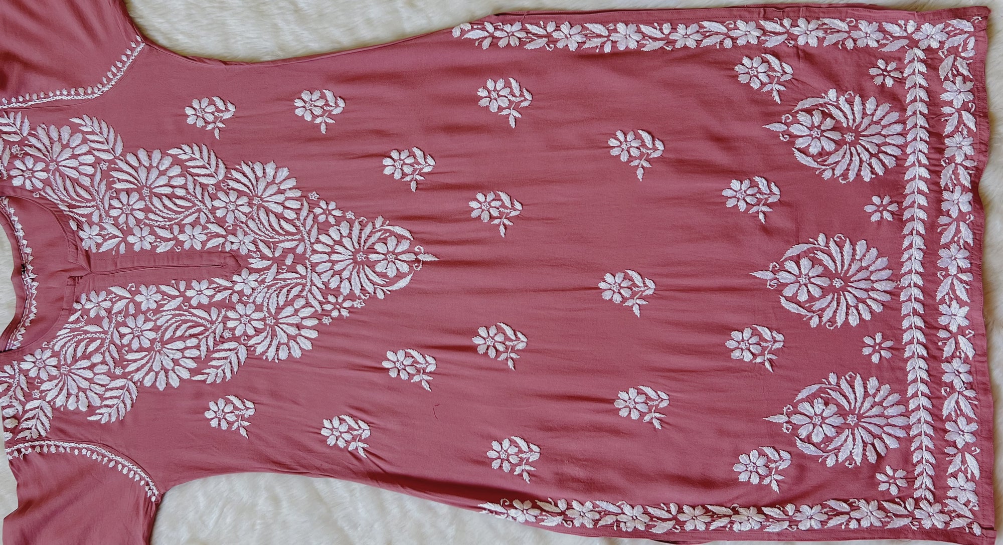 Fiza Rose Pink Rayon Chikankari Kurta Set
