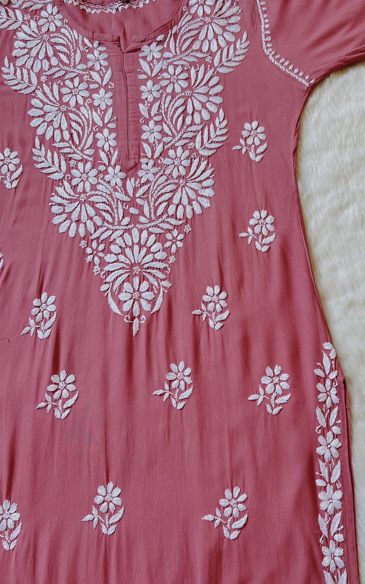 Fiza Rose Pink Rayon Chikankari Kurta Set