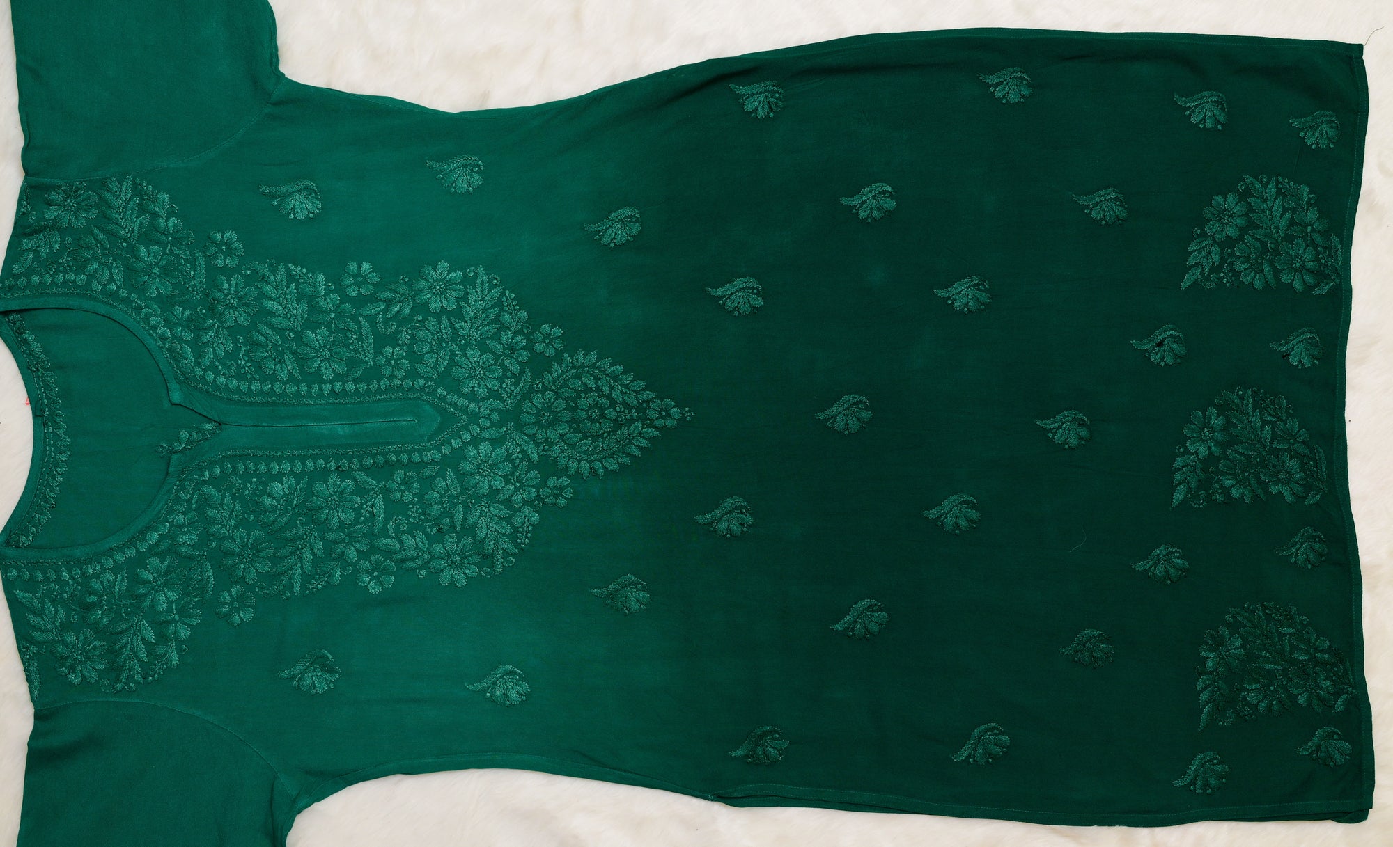 Forest Green Ombre Long Rayon Chikankari