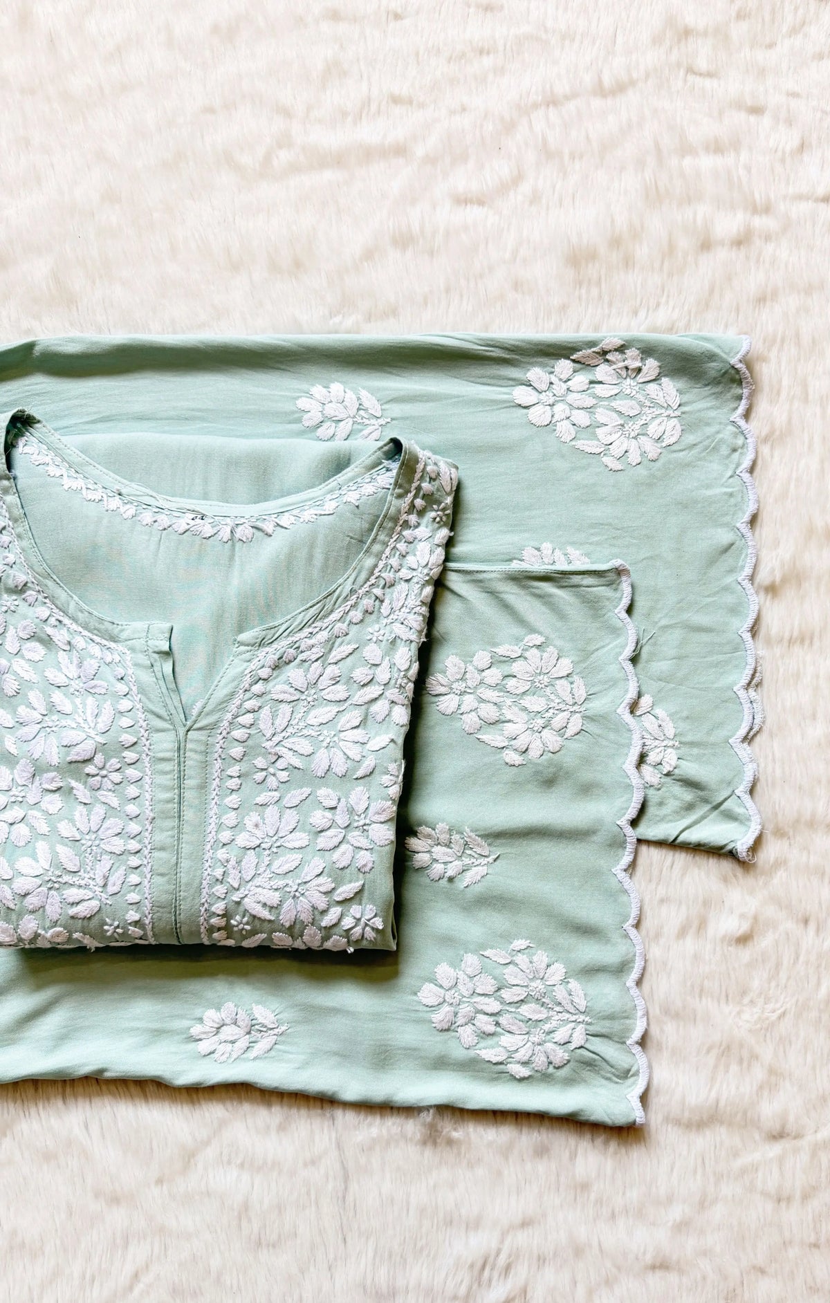 Nyra Pastel Green Rayon Kurta Bottom Set with White Chikankari