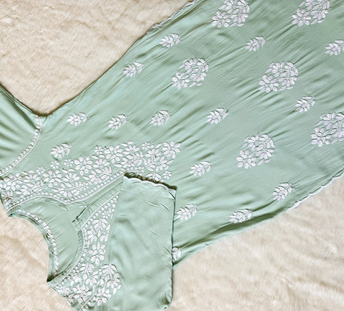 Nyra Pastel Green Rayon Kurta Bottom Set with White Chikankari
