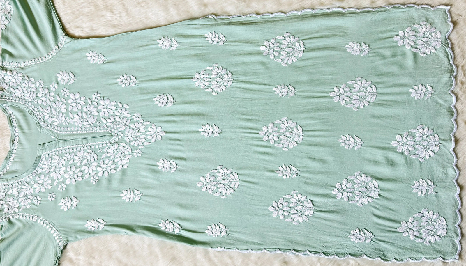Nyra Pastel Green Rayon Kurta Bottom Set with White Chikankari
