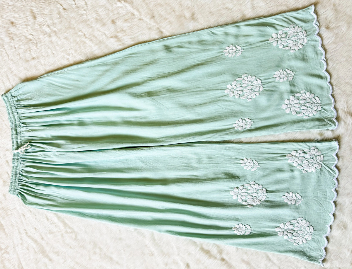 Nyra Pastel Green Rayon Kurta Bottom Set with White Chikankari