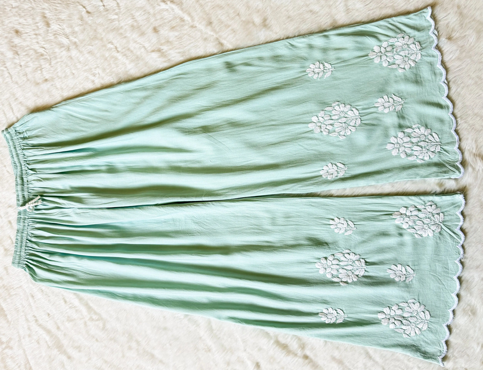 Nyra Pastel Green Rayon Kurta Bottom Set with White Chikankari