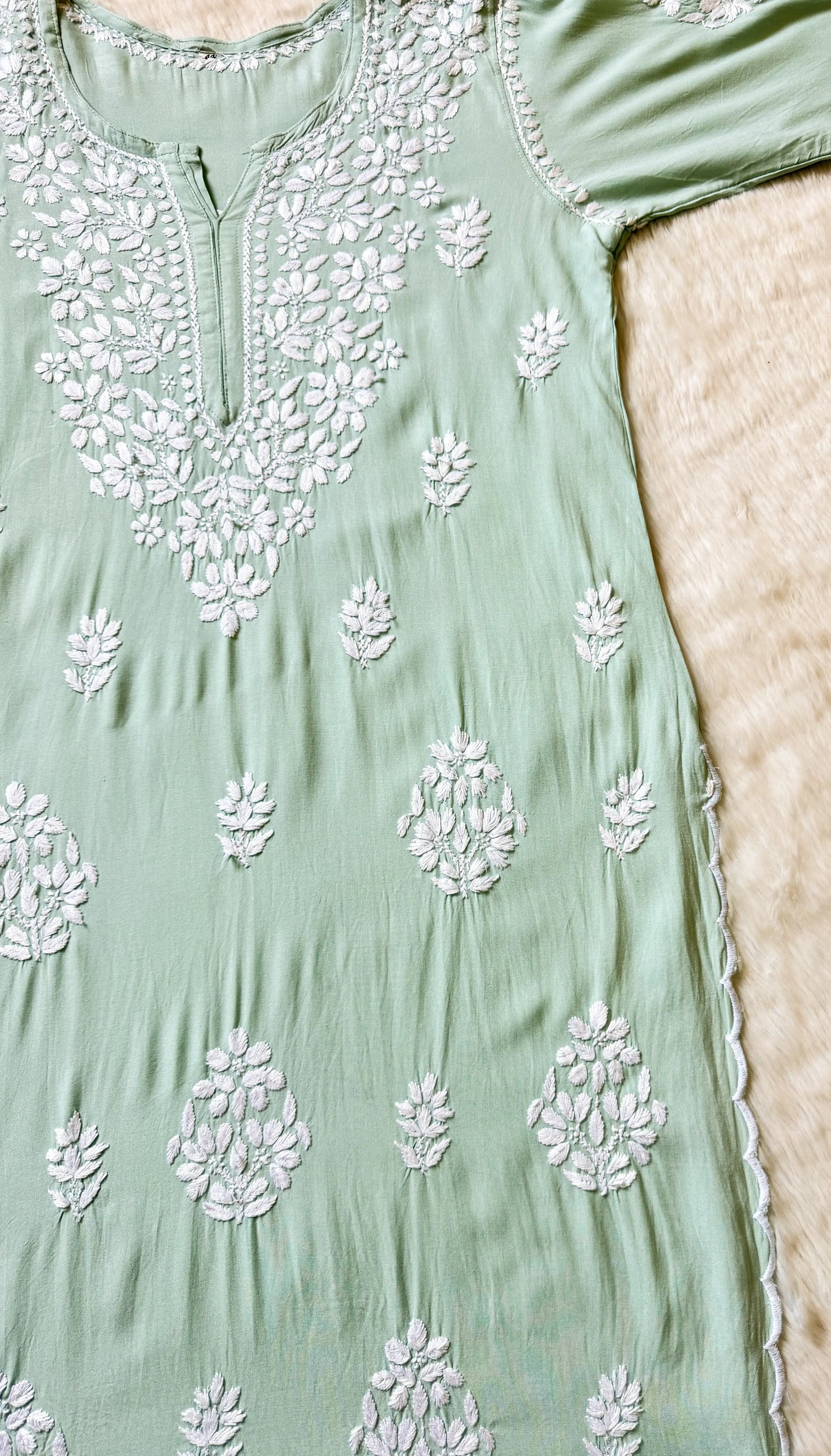 Nyra Pastel Green Rayon Kurta Bottom Set with White Chikankari