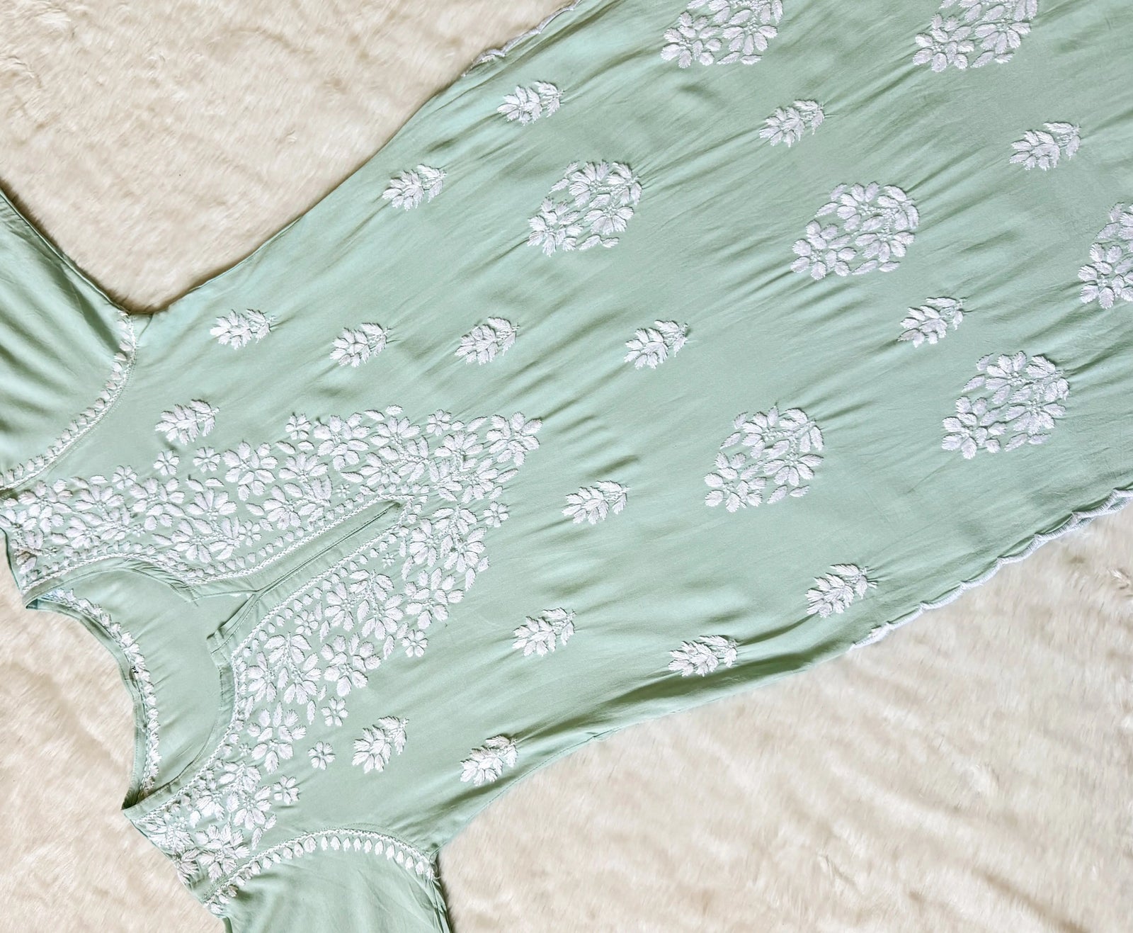 Nyra Pastel Green Rayon Kurta Bottom Set with White Chikankari