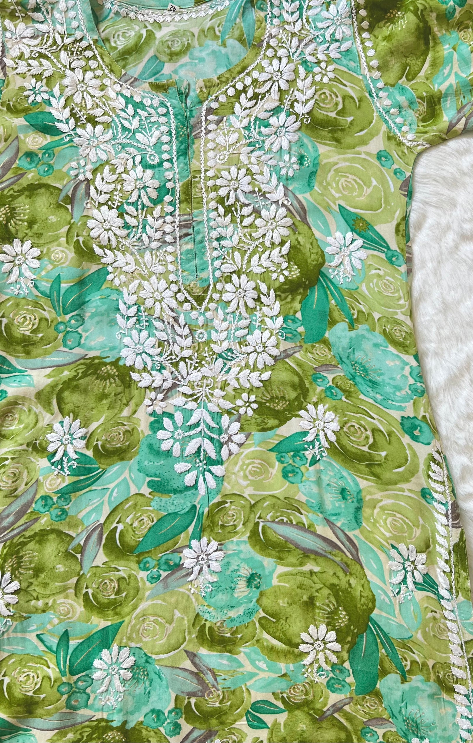 Green Long Rayon Printed Kurta