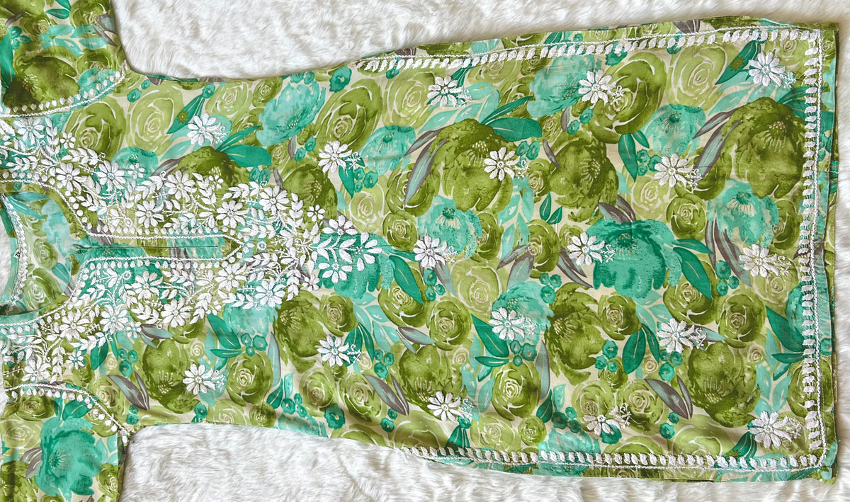 Green Long Rayon Printed Kurta