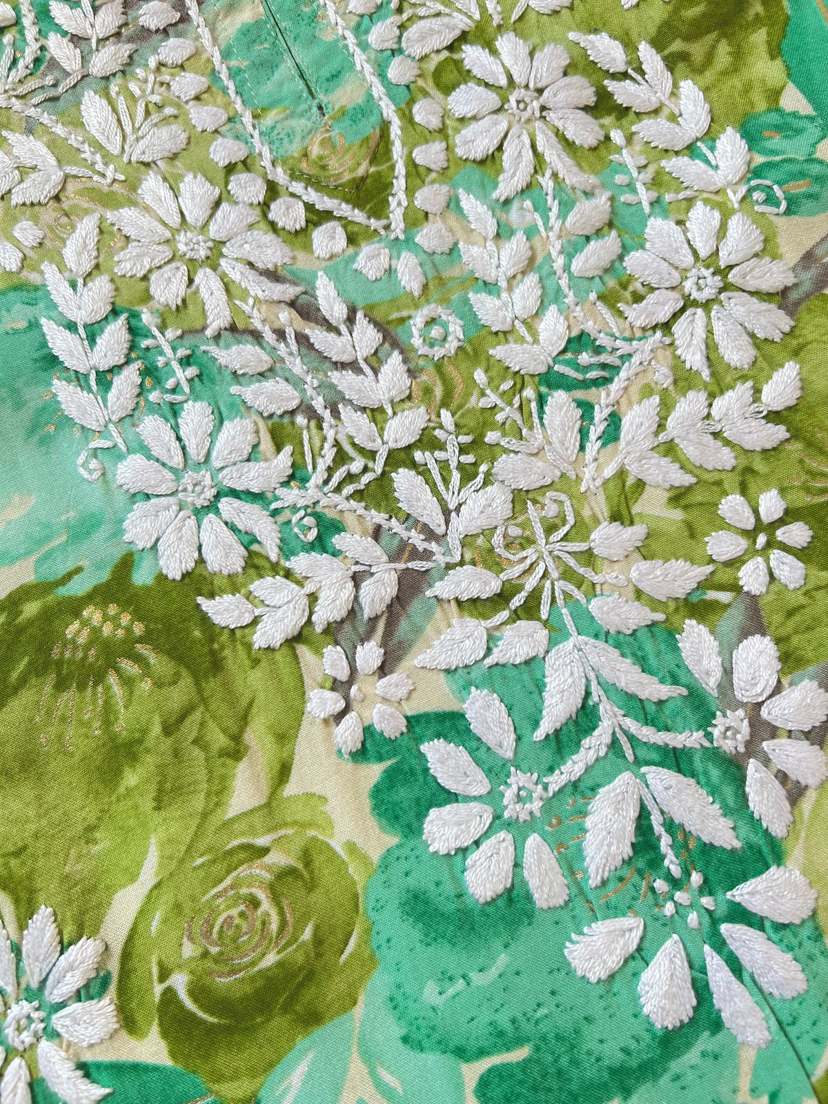 Green Long Rayon Printed Kurta