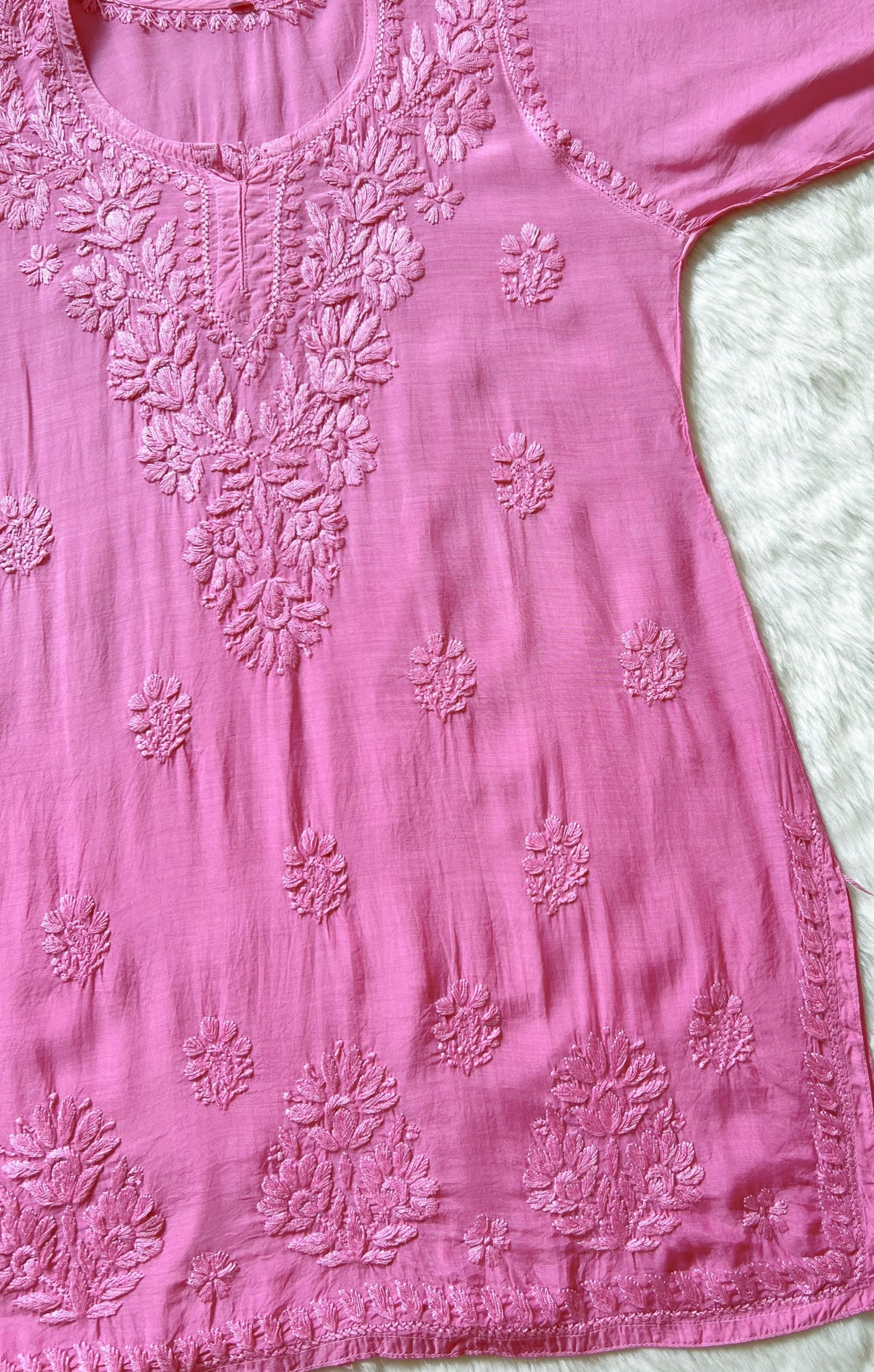 Gul Baby Pink Short Muslin Chikankari Kurta