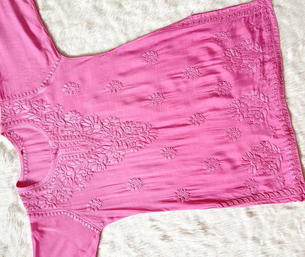 Gul Baby Pink Short Muslin Chikankari Kurta