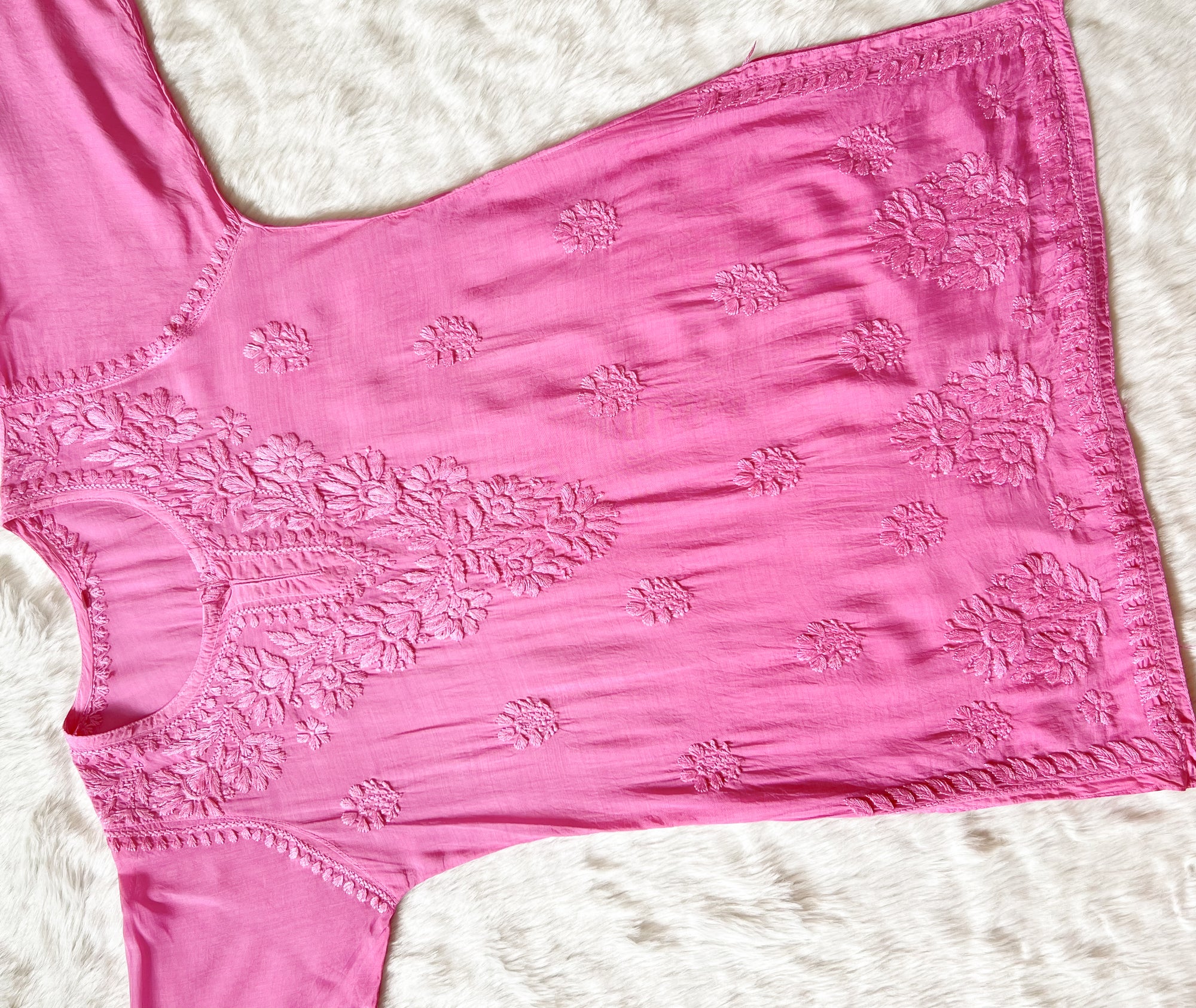 Gul Baby Pink Short Muslin Chikankari Kurta