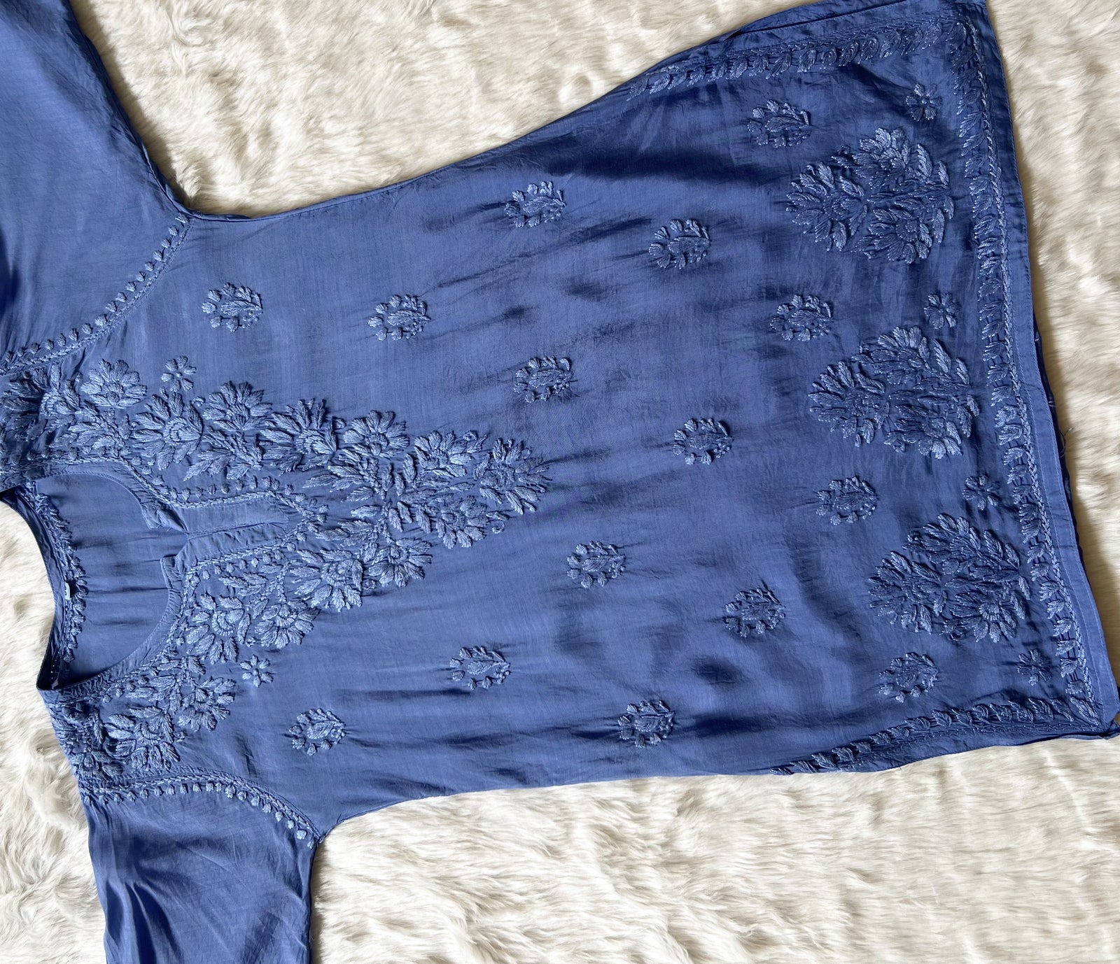 Gul Blue Short Muslin Chikankari Kurta