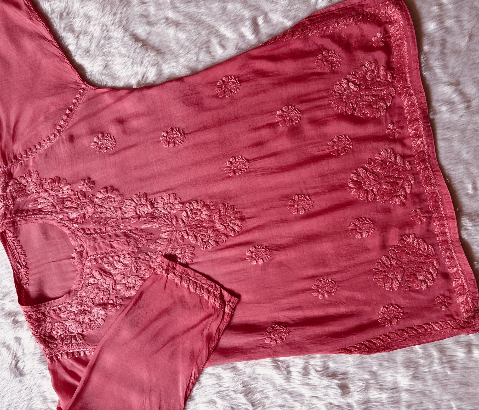 Gul Coral Short Muslin Chikankari Kurta