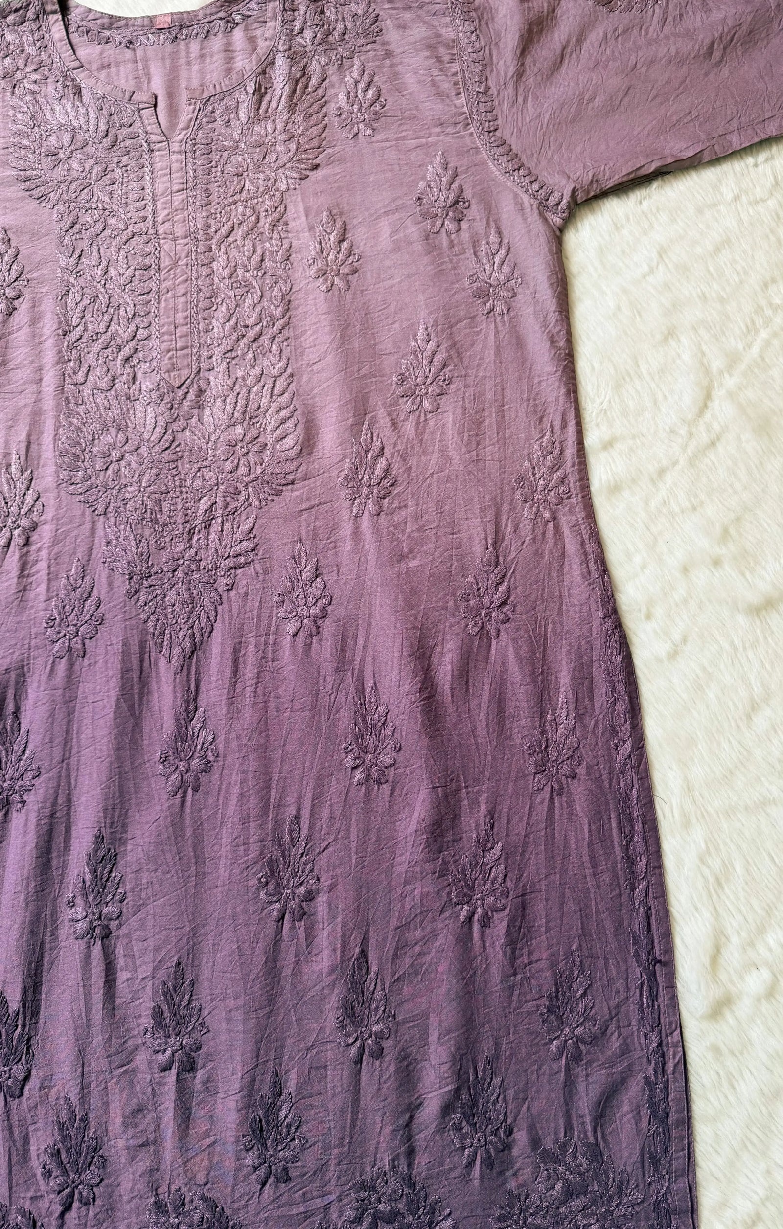 Gul Dusty Lavender Chanderi Plus Size Chikankari Kurti