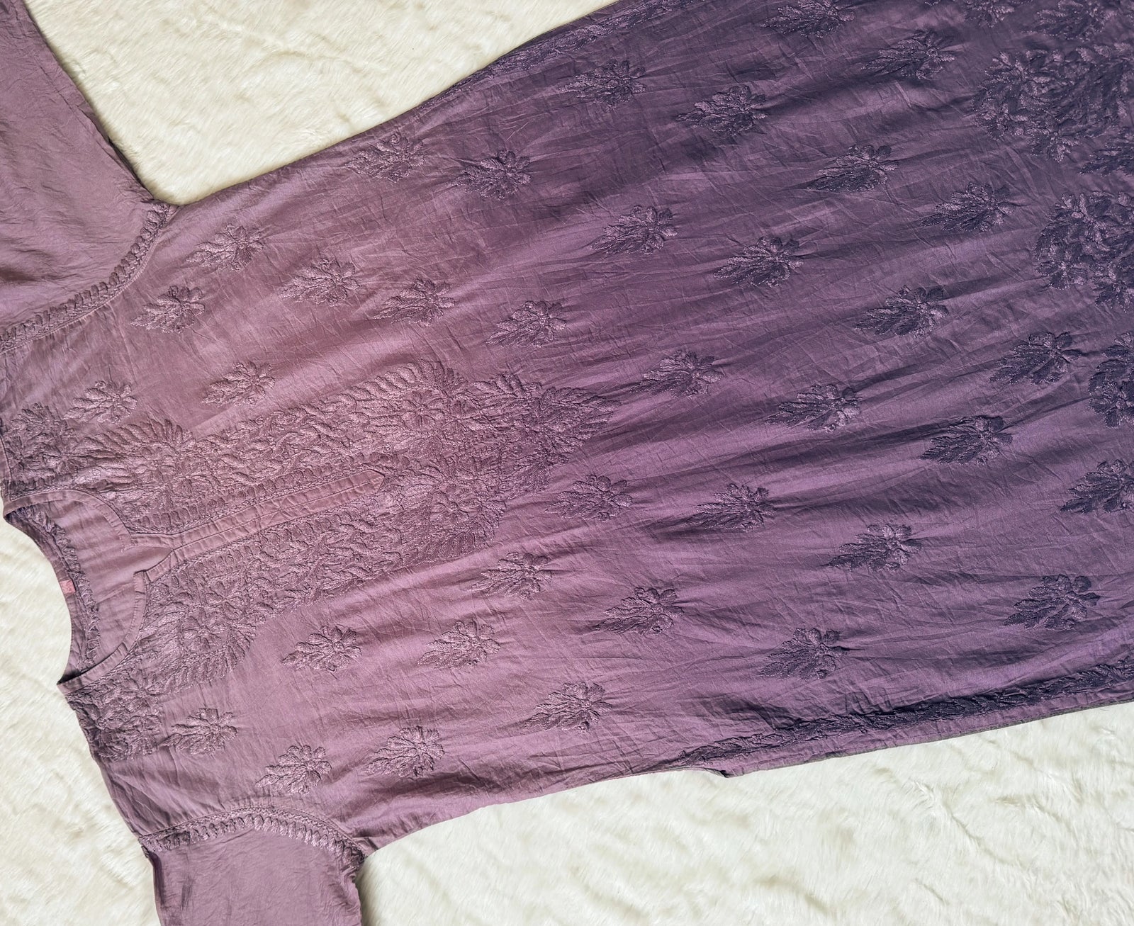 Gul Dusty Lavender Chanderi Plus Size Chikankari Kurti