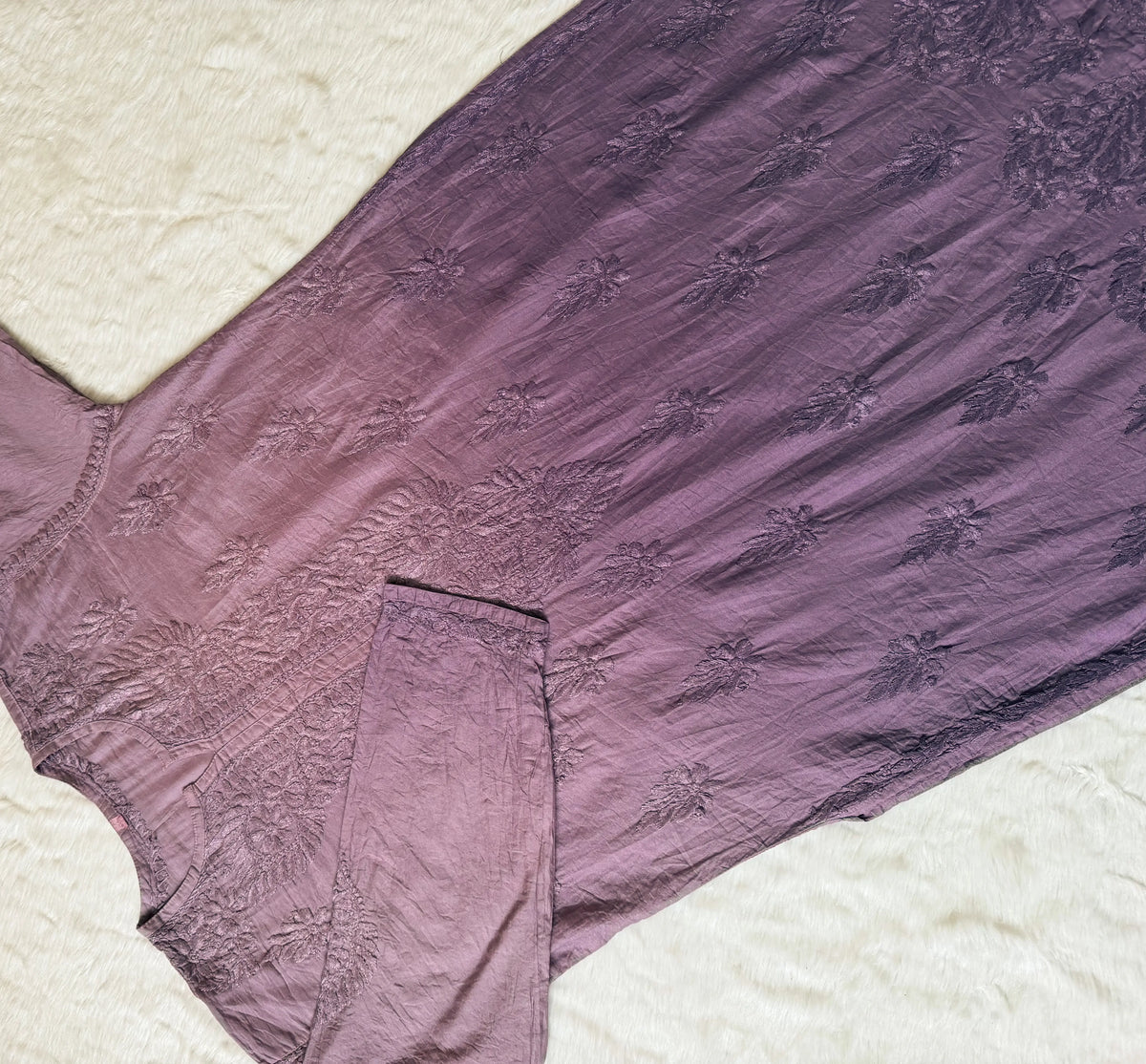Gul Dusty Lavender Chanderi Plus Size Chikankari Kurti