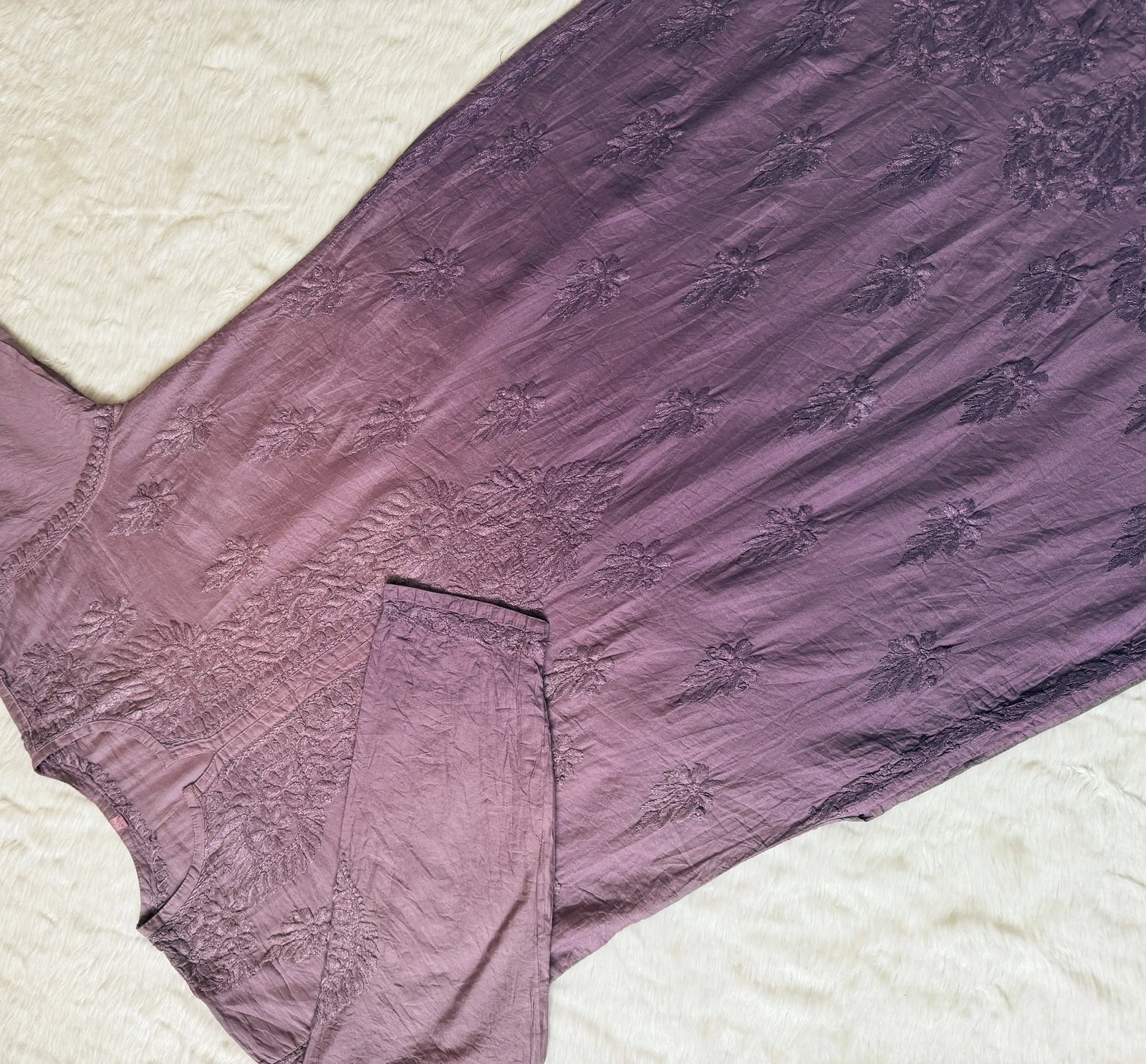 Gul Dusty Lavender Chanderi Plus Size Chikankari Kurti