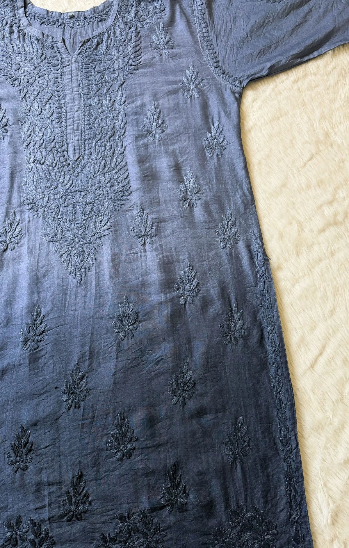 Gul Grey Chanderi Plus Size Chikankari Kurti