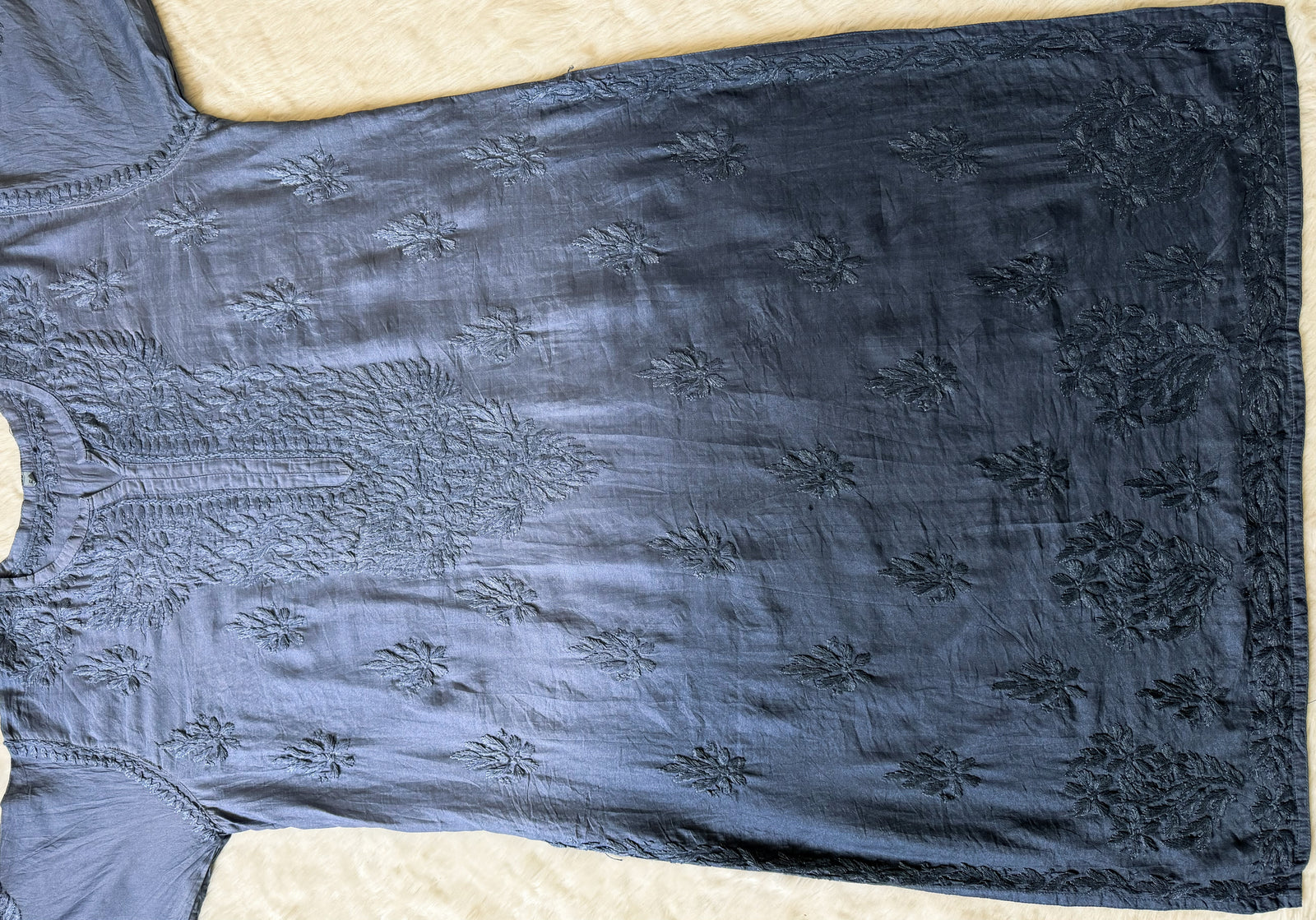 Gul Grey Chanderi Plus Size Chikankari Kurti