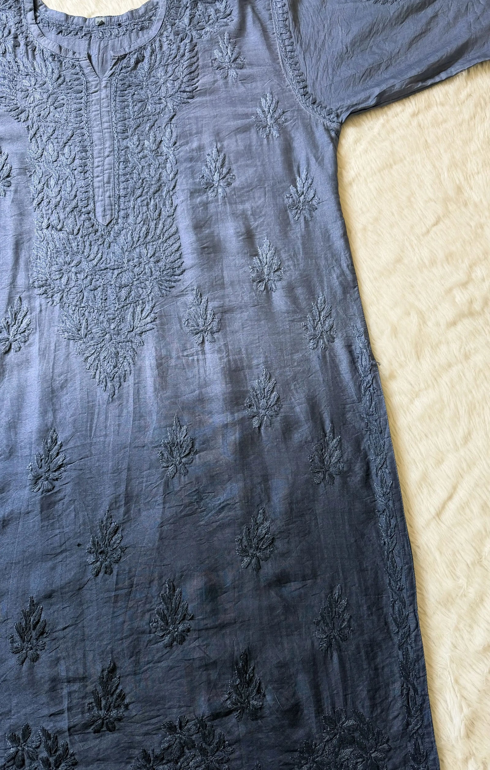 Gul Grey Chanderi Plus Size Chikankari Kurti