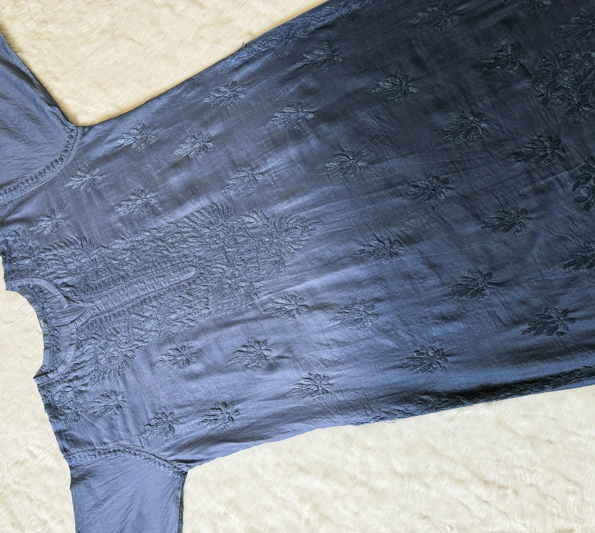 Gul Grey Chanderi Plus Size Chikankari Kurti