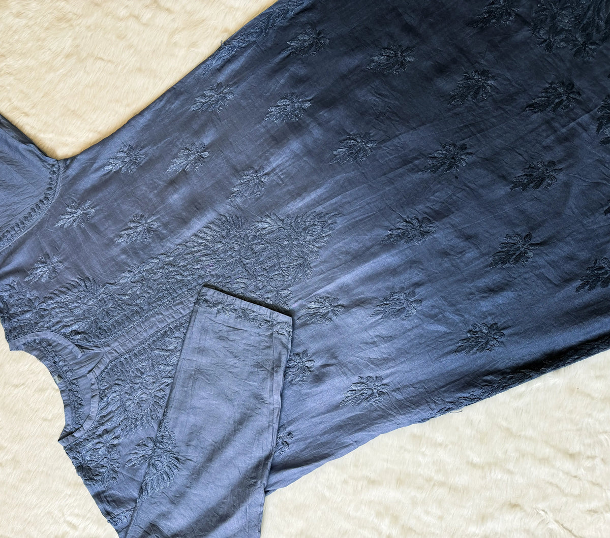 Gul Grey Chanderi Plus Size Chikankari Kurti