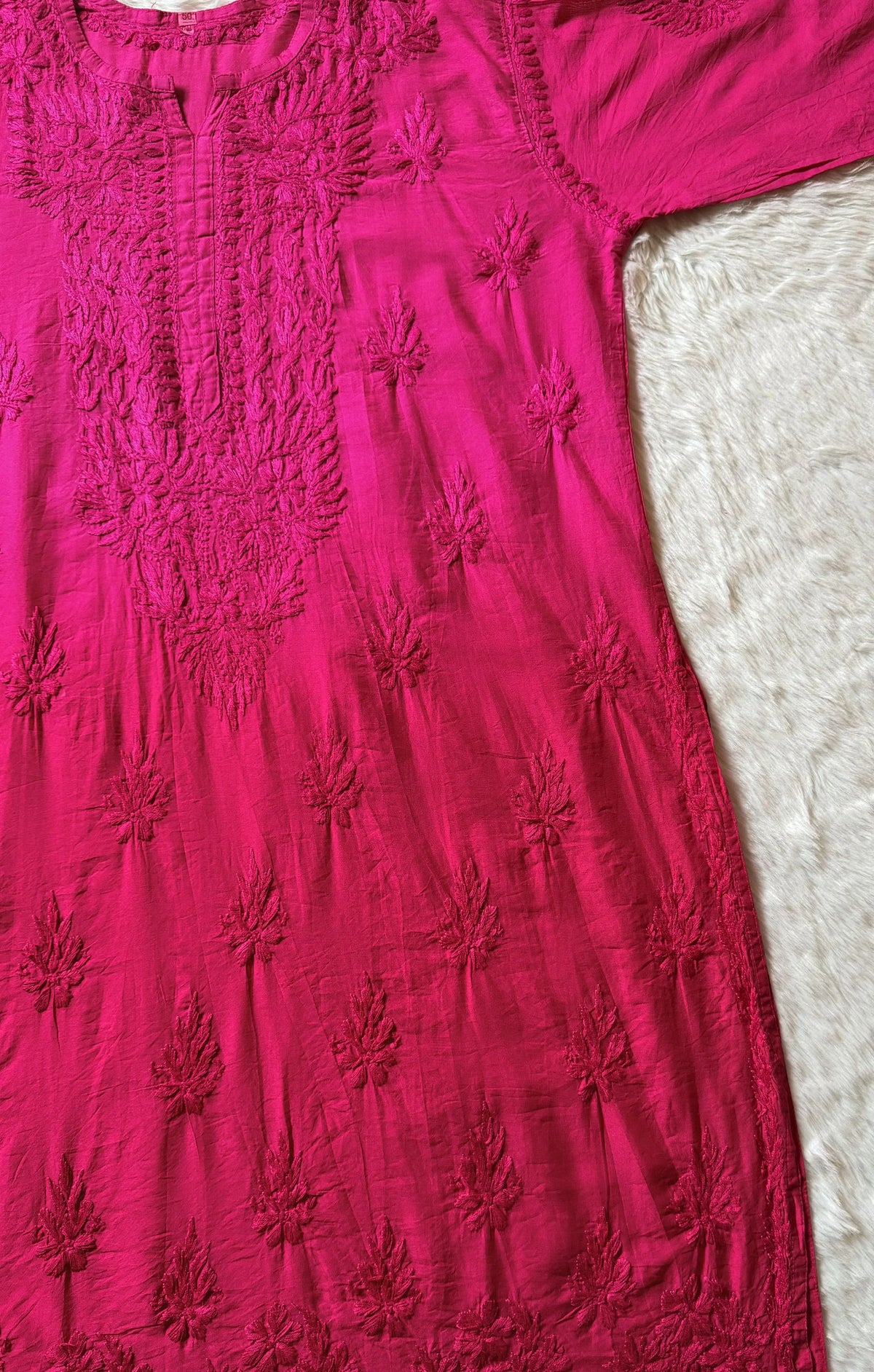 Gul Hot Pink Chanderi Plus Size Chikankari Kurti