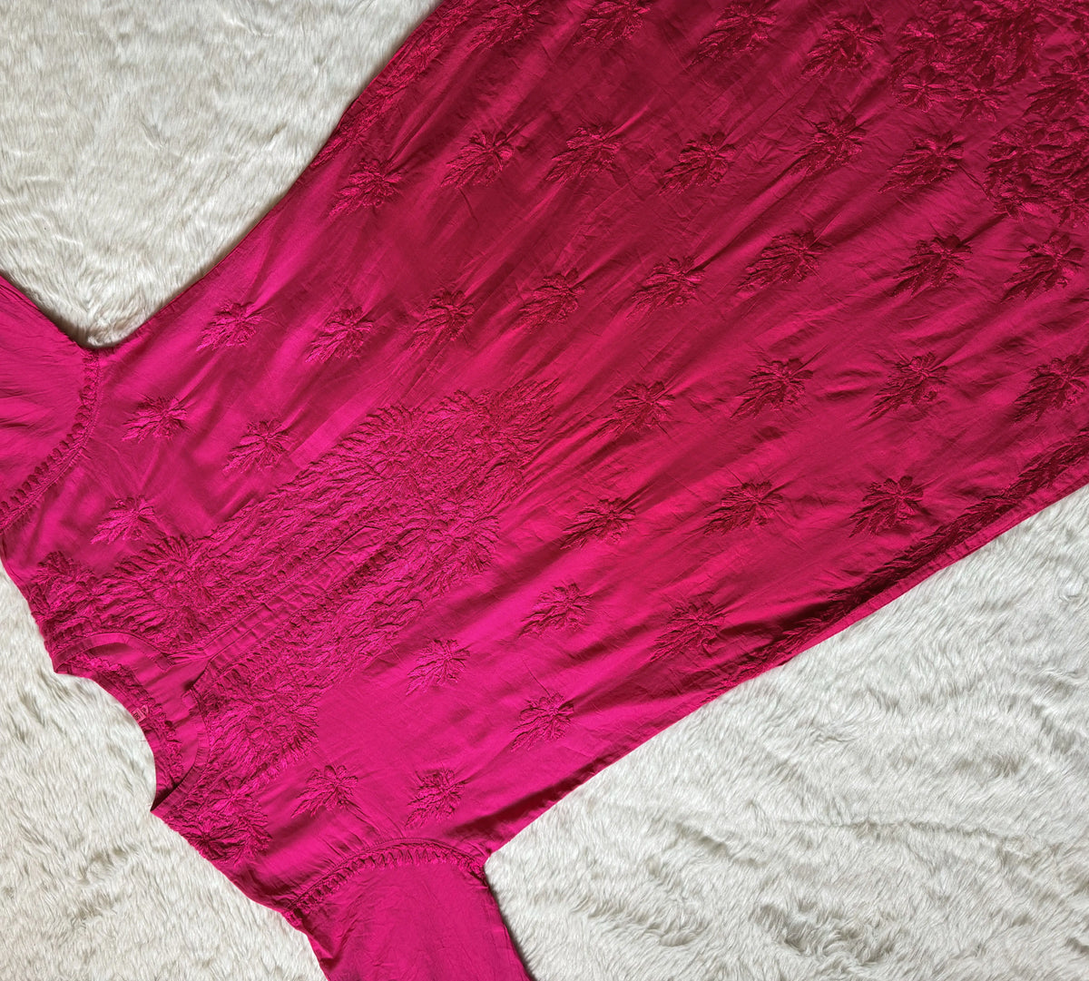 Gul Hot Pink Chanderi Plus Size Chikankari Kurti