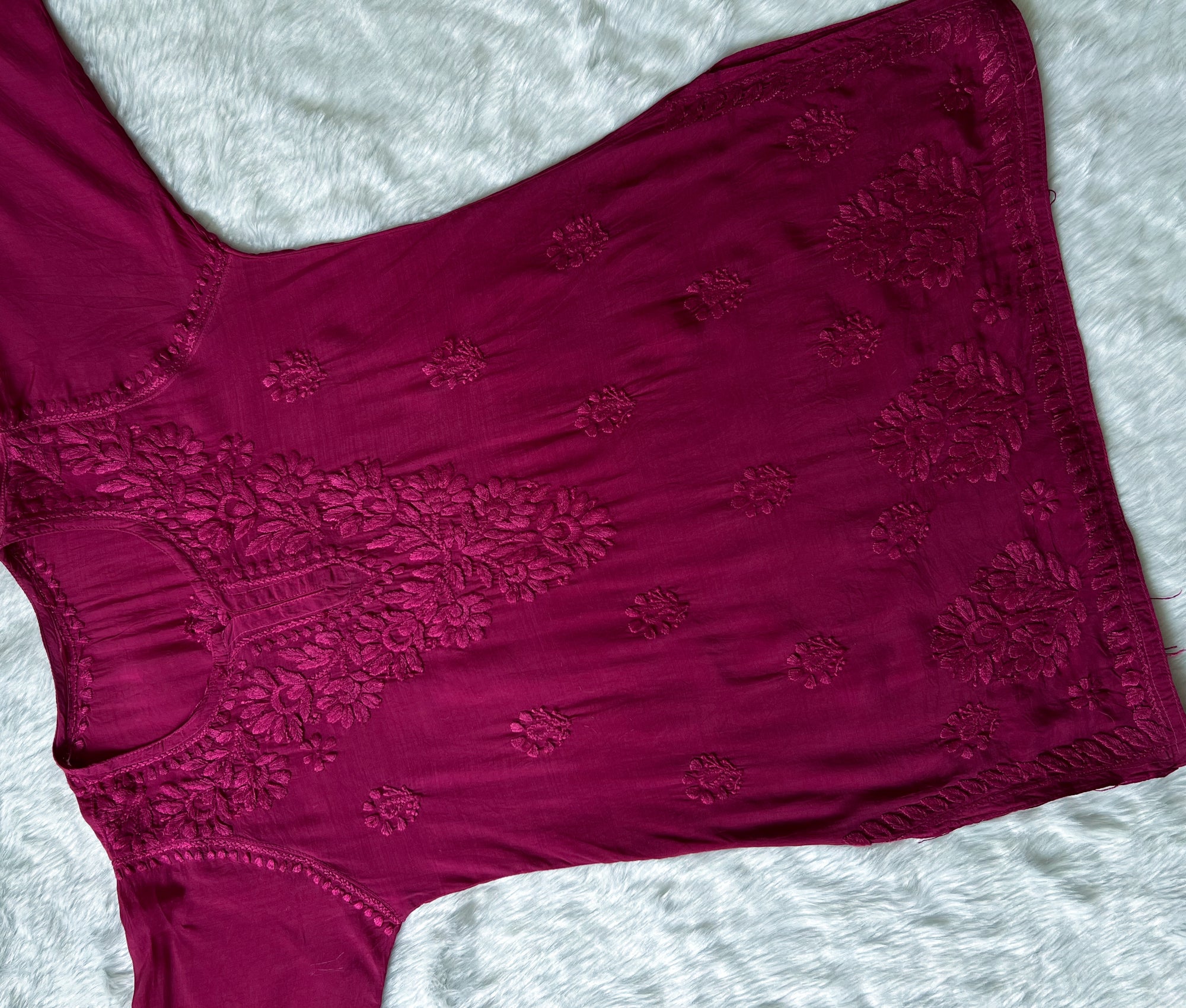 Gul Hot Pink Short Muslin Chikankari Kurta