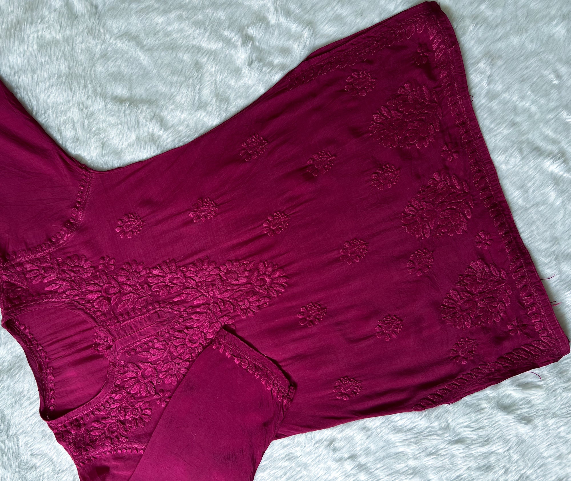 Gul Hot Pink Short Muslin Chikankari Kurta