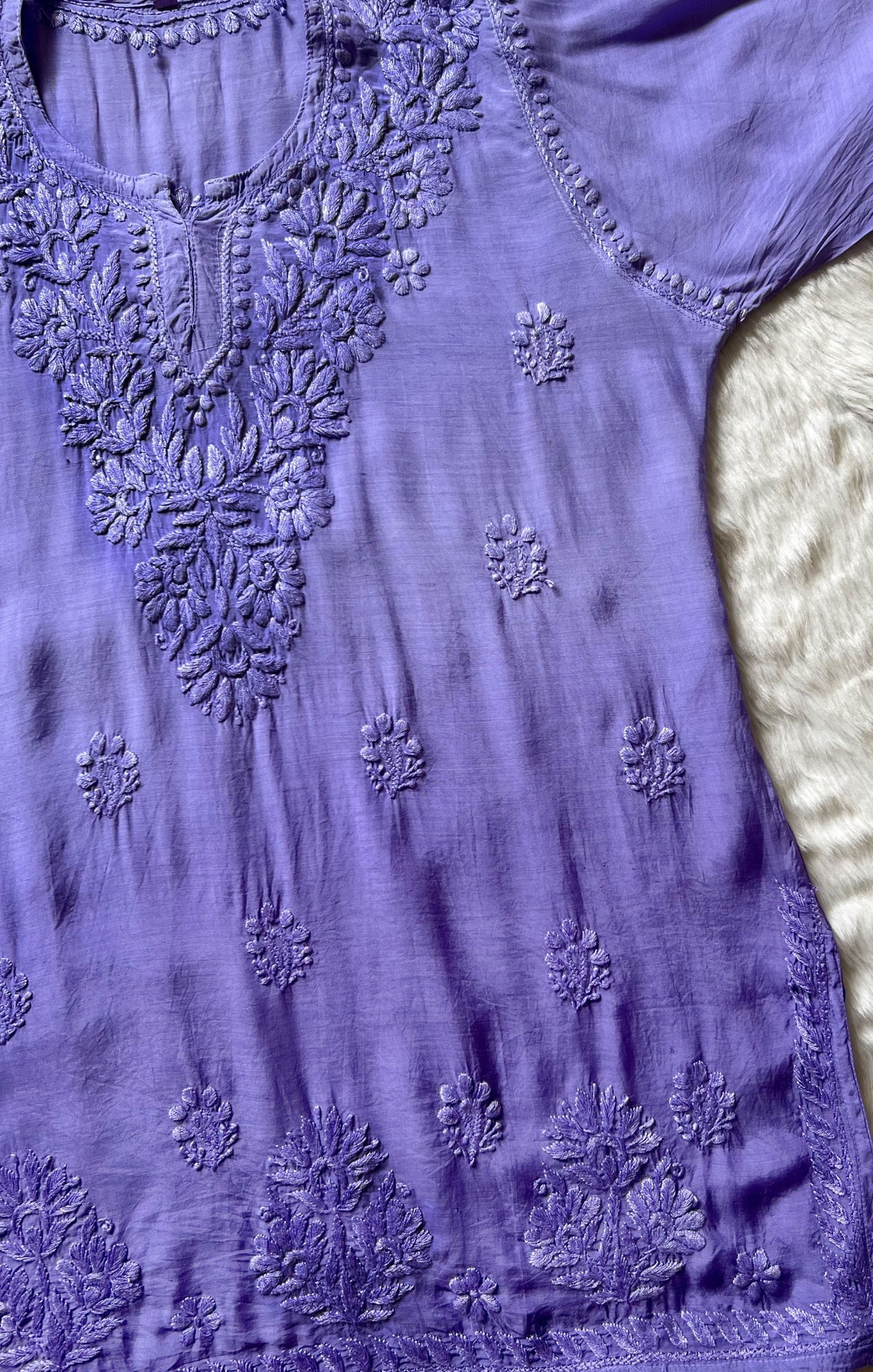 Gul Lavender Short Muslin Chikankari Kurta