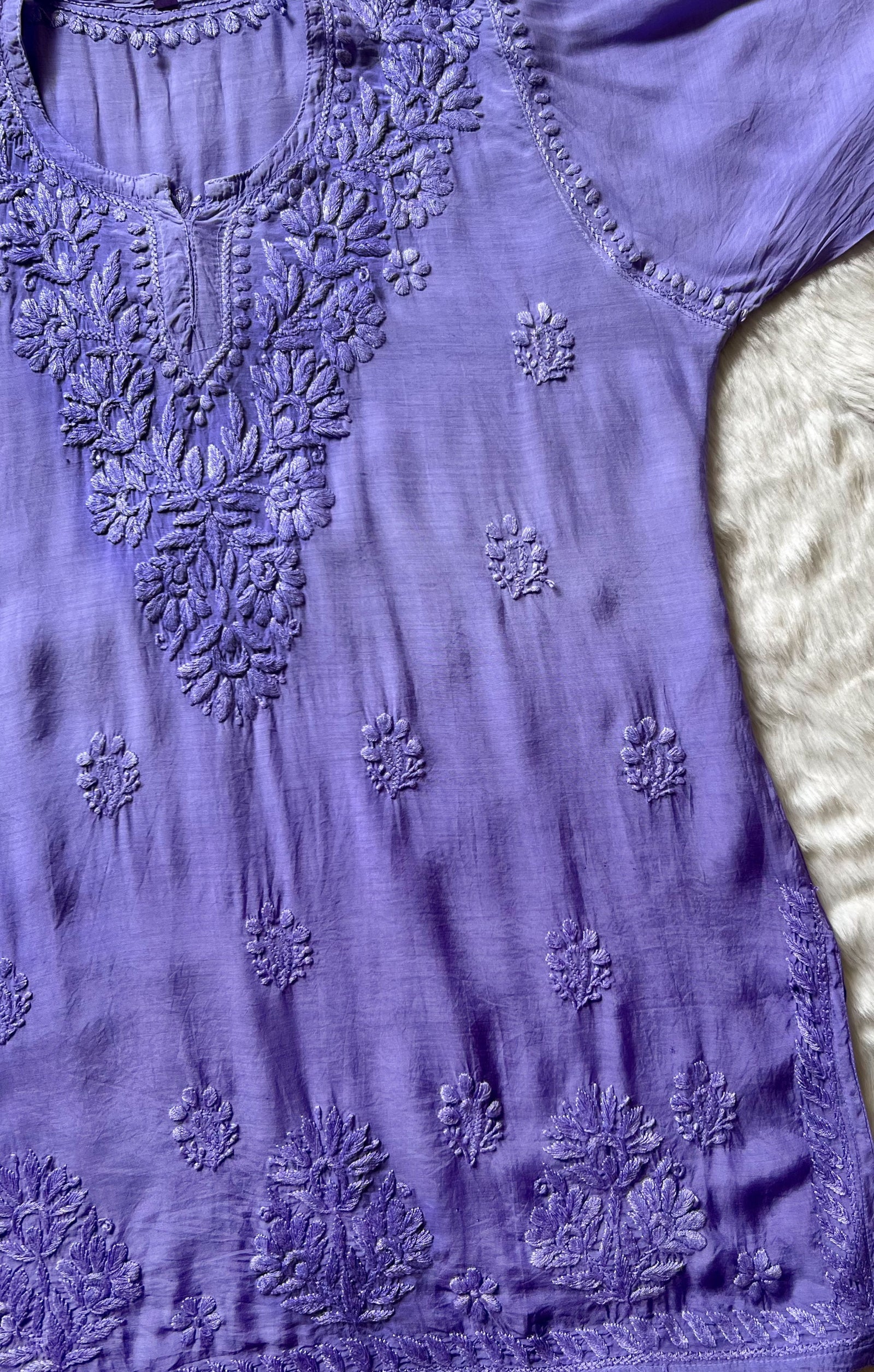 Gul Lavender Short Muslin Chikankari Kurta