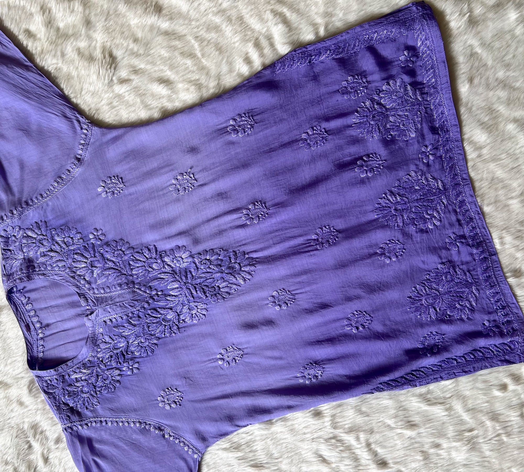 Gul Lavender Short Muslin Chikankari Kurta