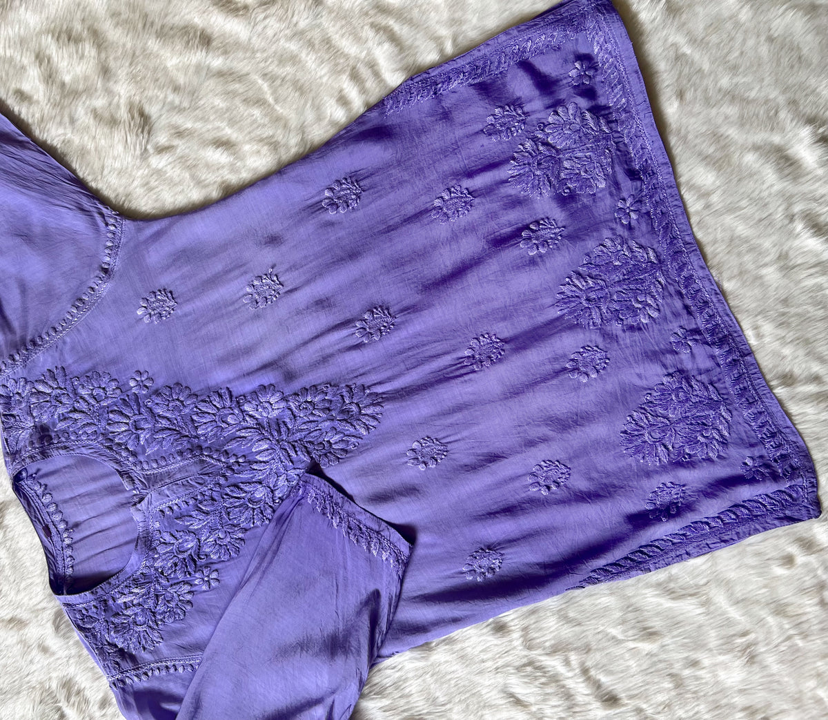 Gul Lavender Short Muslin Chikankari Kurta